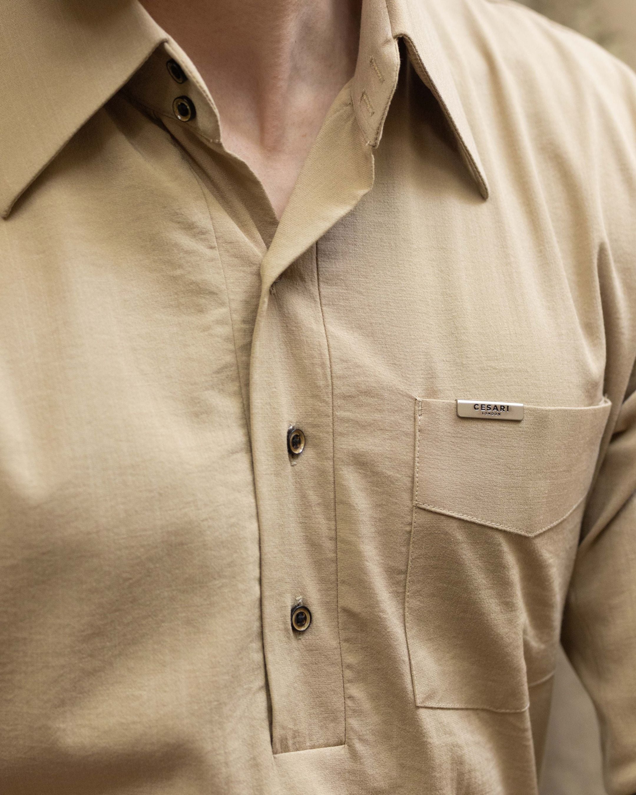Muted Camel High Collar Polo Shirt (Half/Full Sleeves)