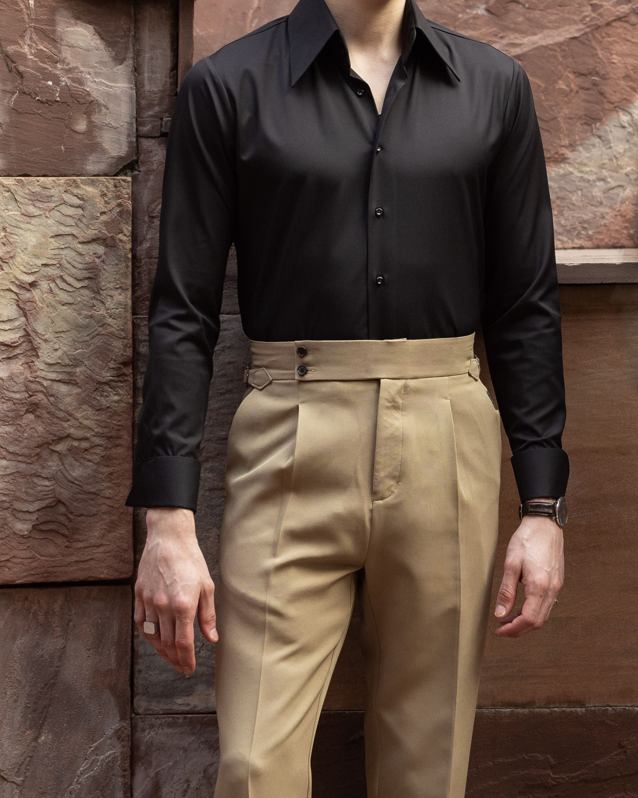 Desert Sand Single Pleated Gurkha Trousers (Fit 201 : Tailored Straight - High Rise)