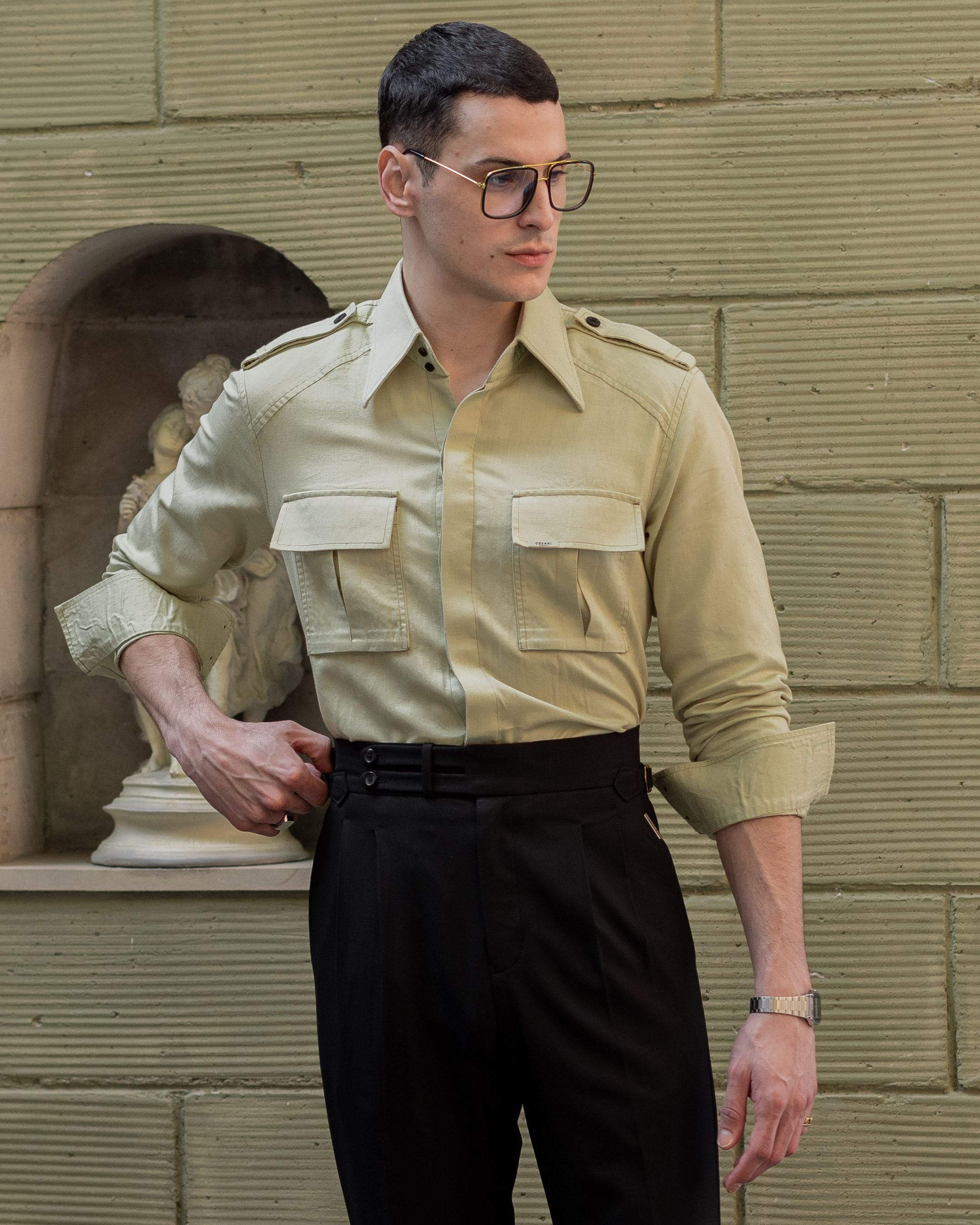 60’s Limegrass Topstitched Field Shirt