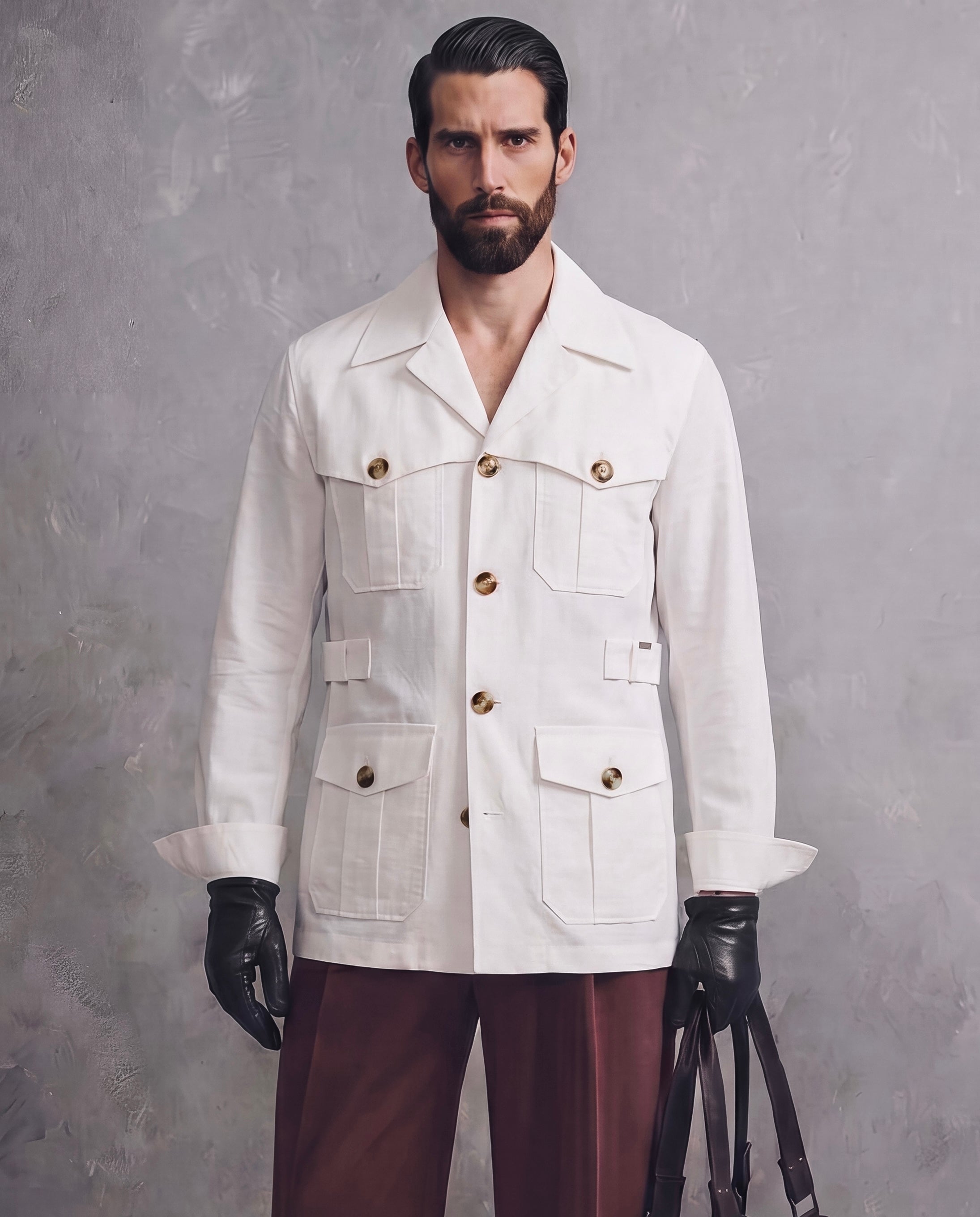 White Textured Marshal Safari Shirt