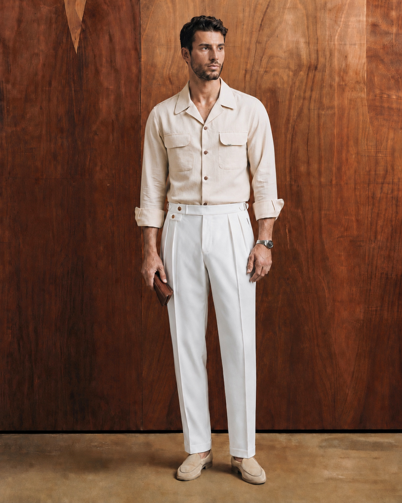 Sartorial White Double Pleated Italian Trousers (Fit 101 : Tapered Leg - Mid Rise)