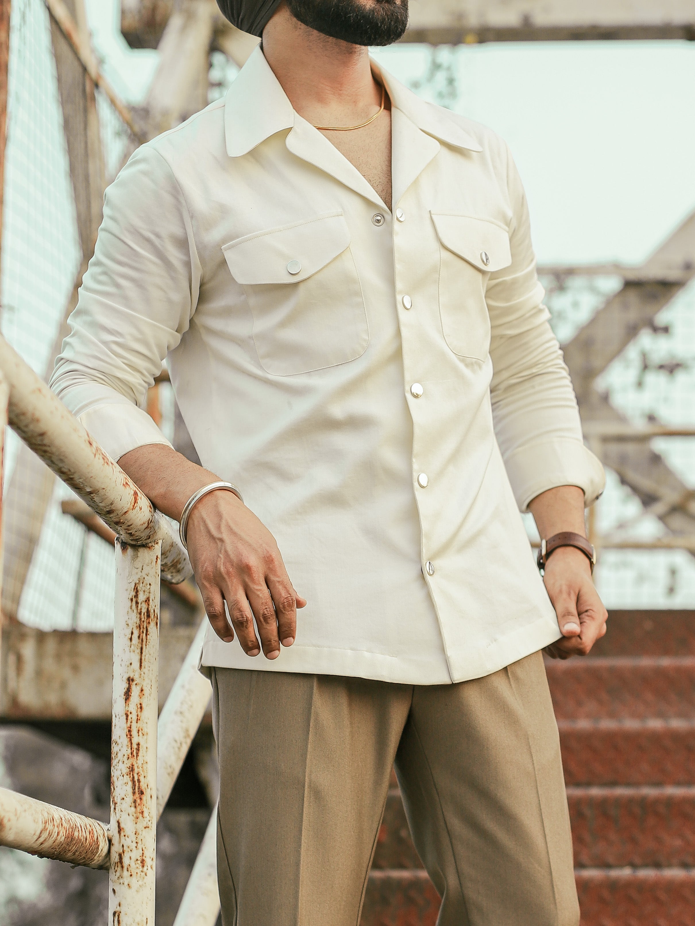 50's Wide Cuban Collar Off White Shirt (Limited Edition)