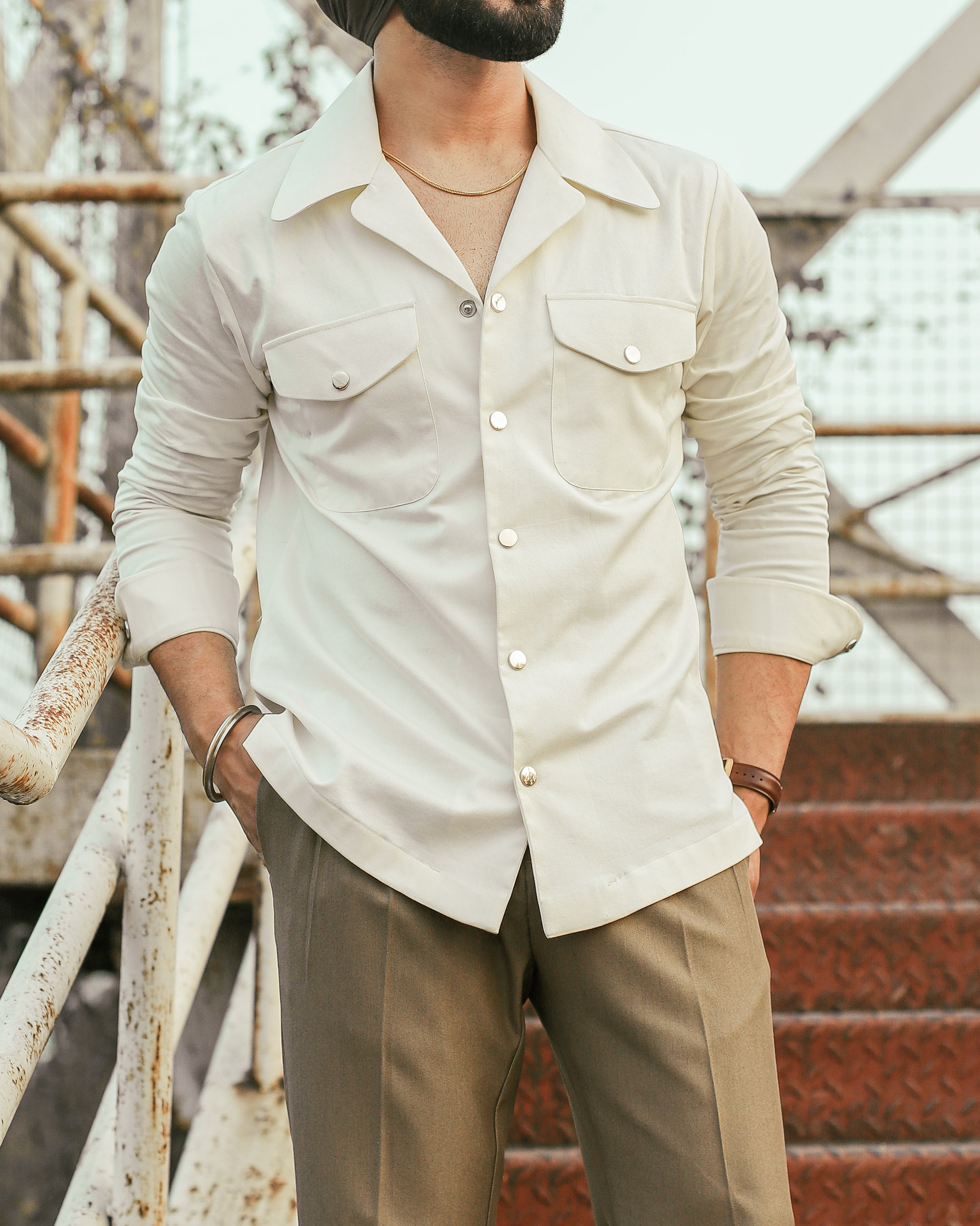 50's Wide Cuban Collar Off White Shirt (Limited Edition)