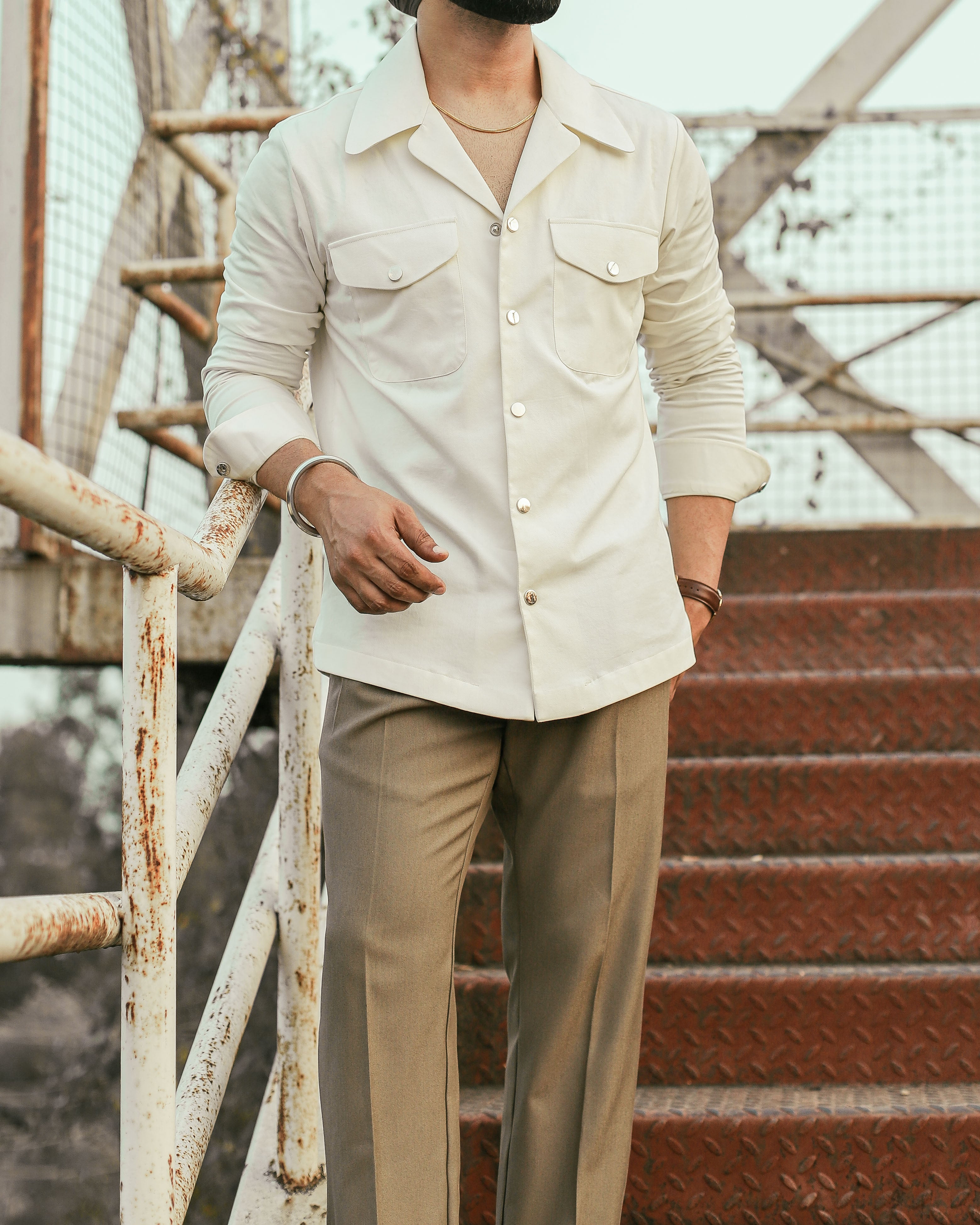 50's Wide Cuban Collar Off White Shirt (Limited Edition)