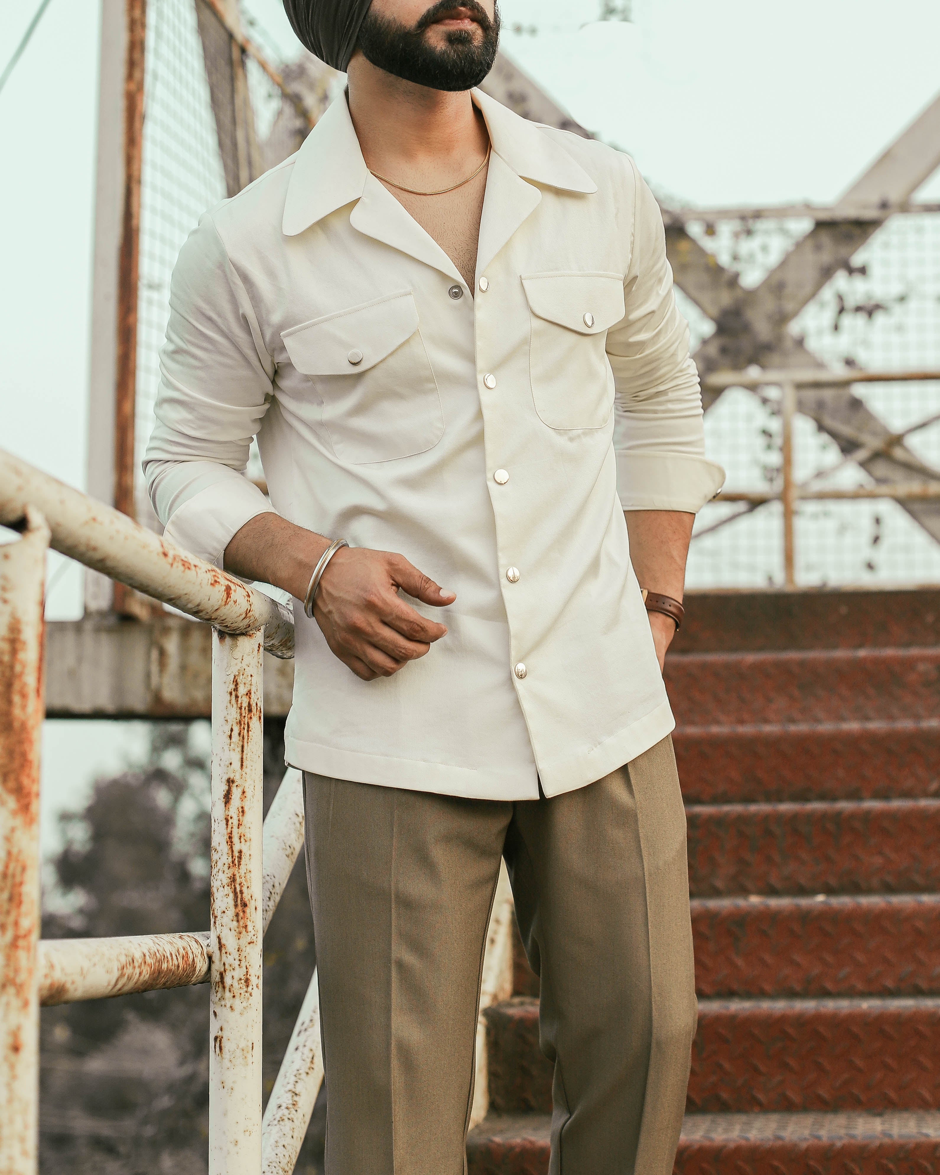 50's Wide Cuban Collar Off White Shirt (Limited Edition)