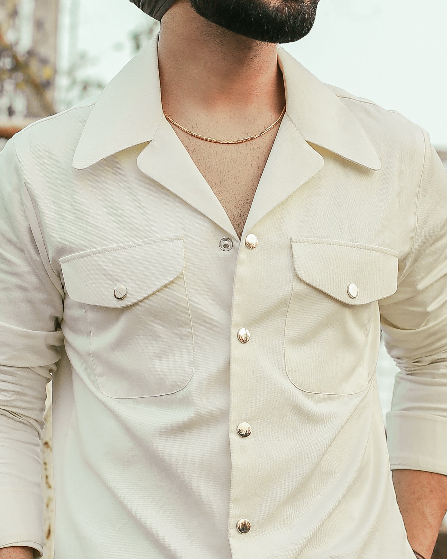 50's Wide Cuban Collar Off White Shirt (Limited Edition)