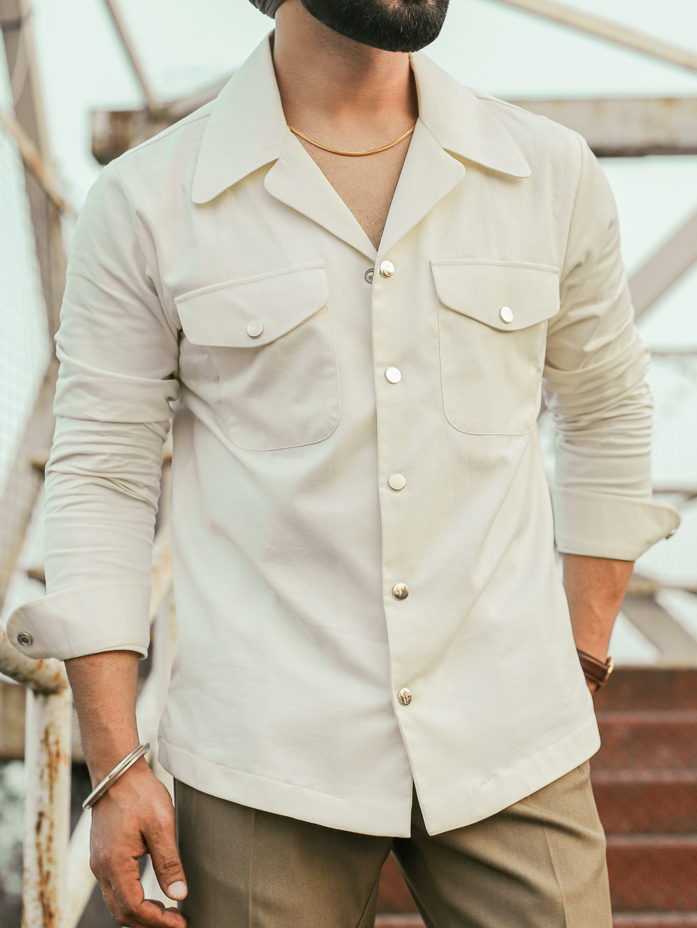 50's Wide Cuban Collar Off White Shirt (Limited Edition)