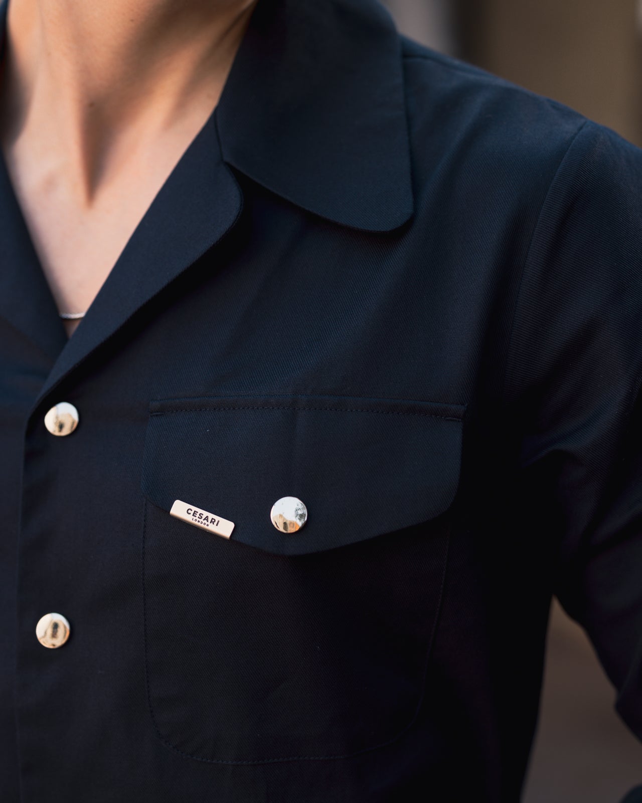 50's Wide Cuban Collar Navy Blue Shirt