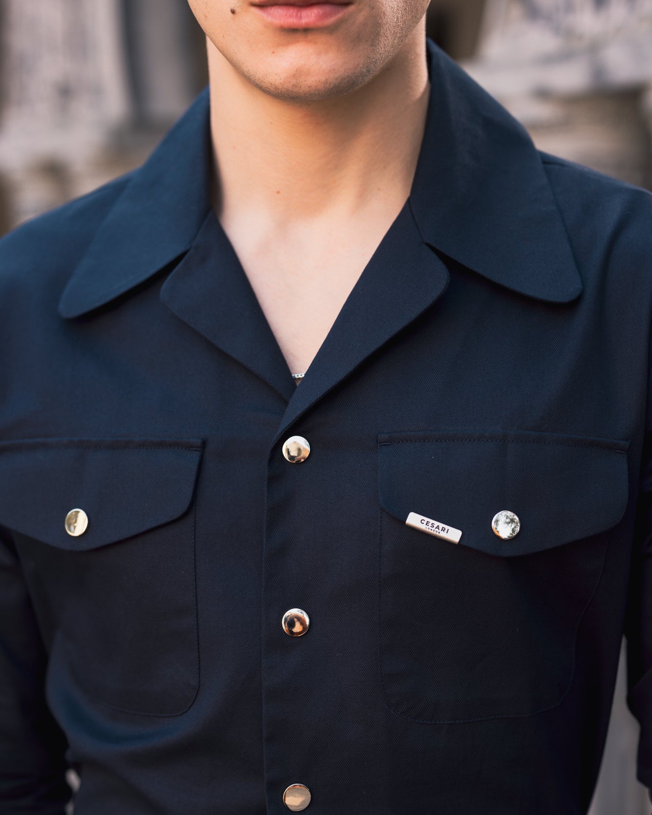 50's Wide Cuban Collar Navy Blue Shirt