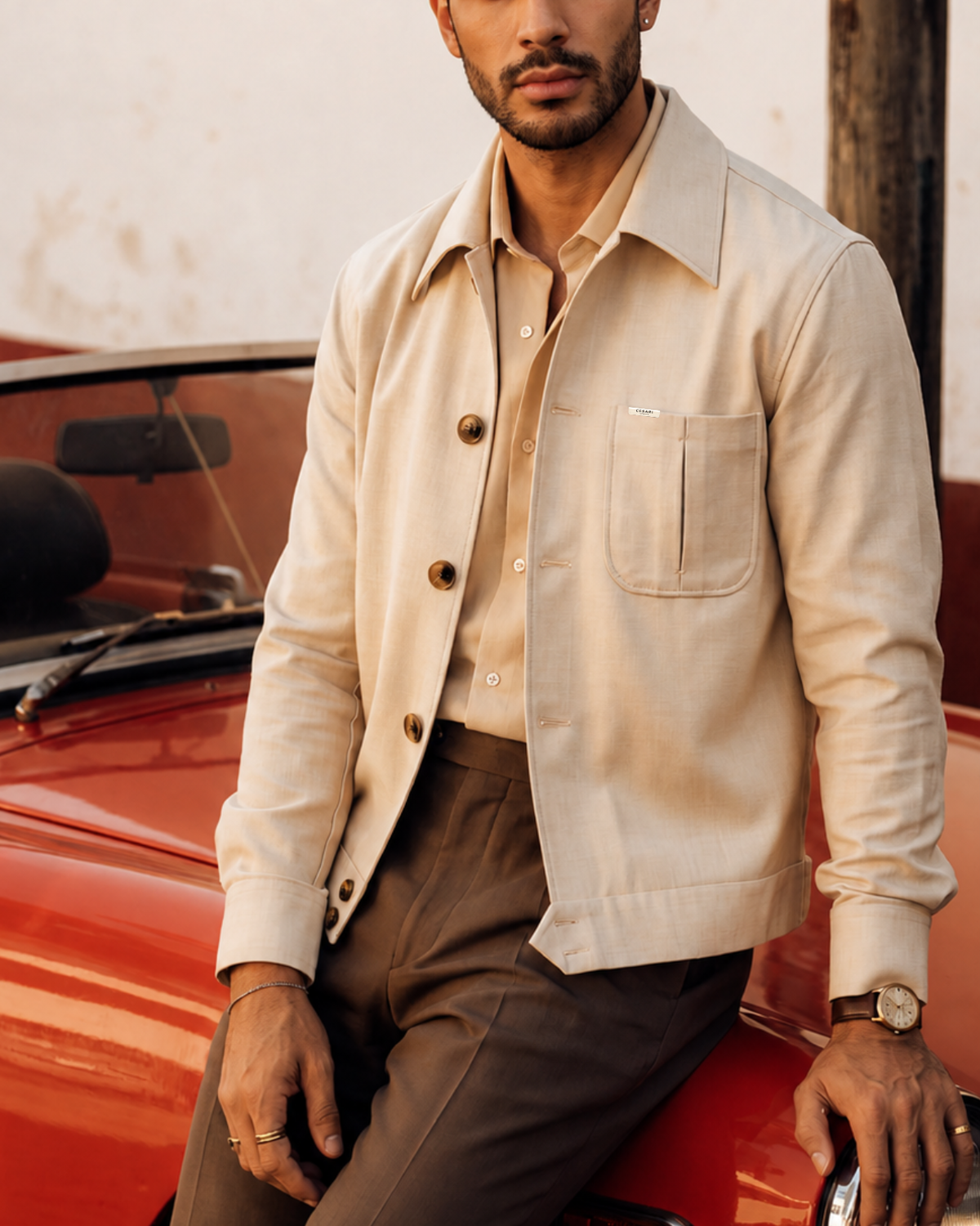 Beige Tailored Trucker Shacket