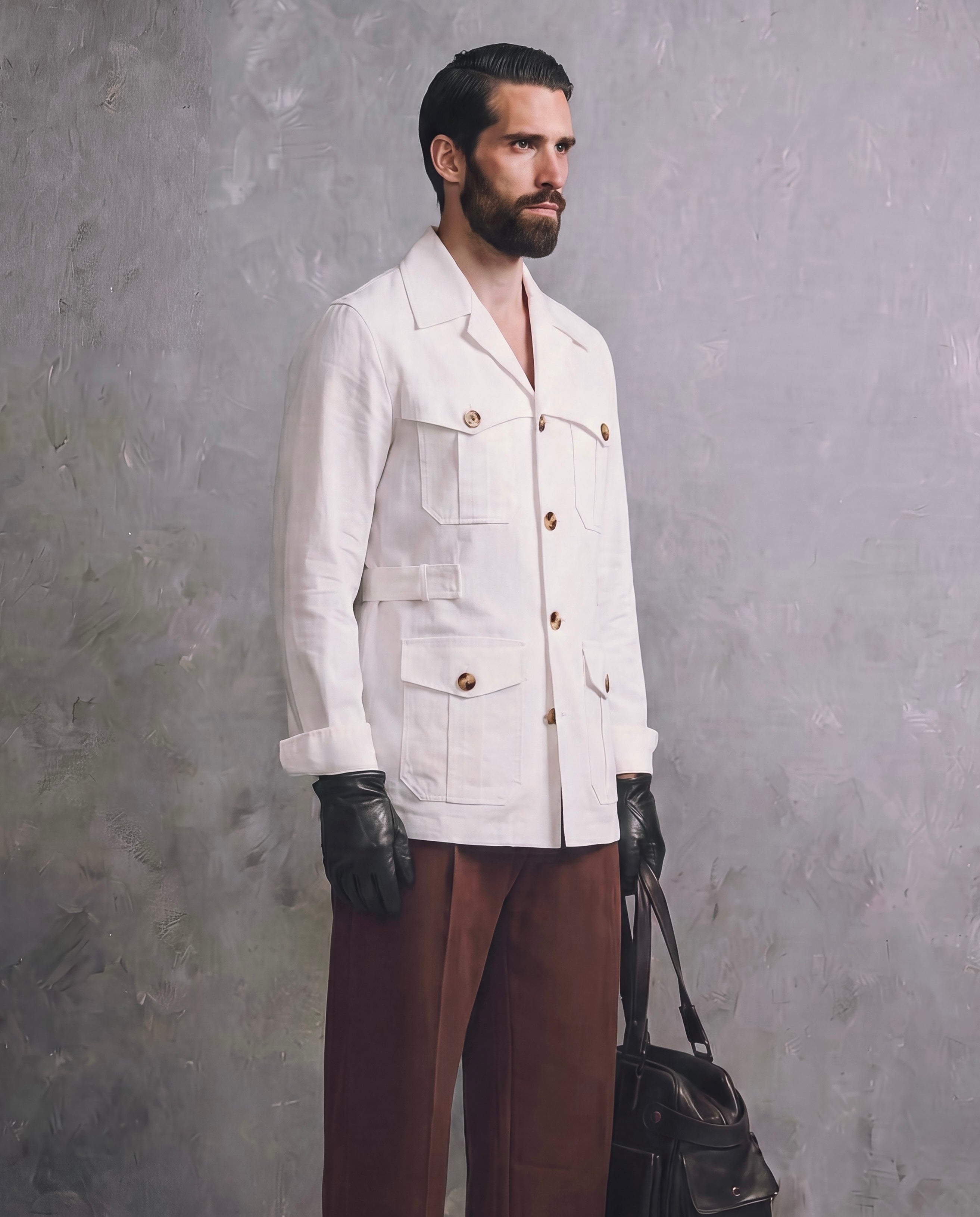 White Textured Marshal Safari Shirt
