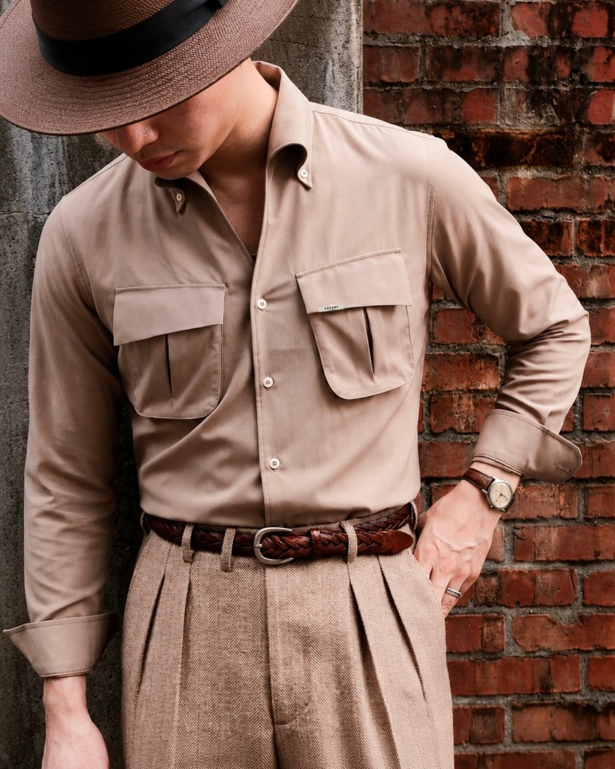 Almond Beige Cooper Collar Shirt