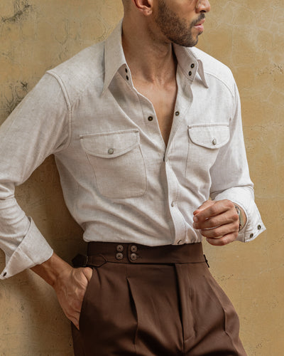 70's Long Collar Vintage Cream Textured Shirt