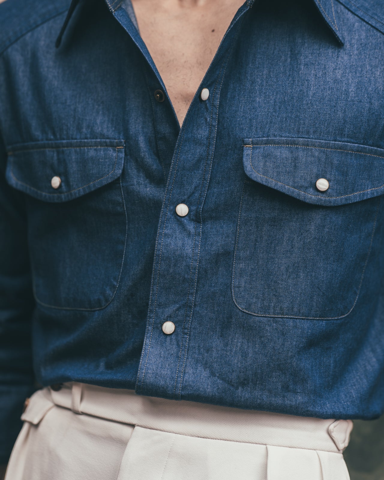 70's Long Collar Vintage Denim Shirt
