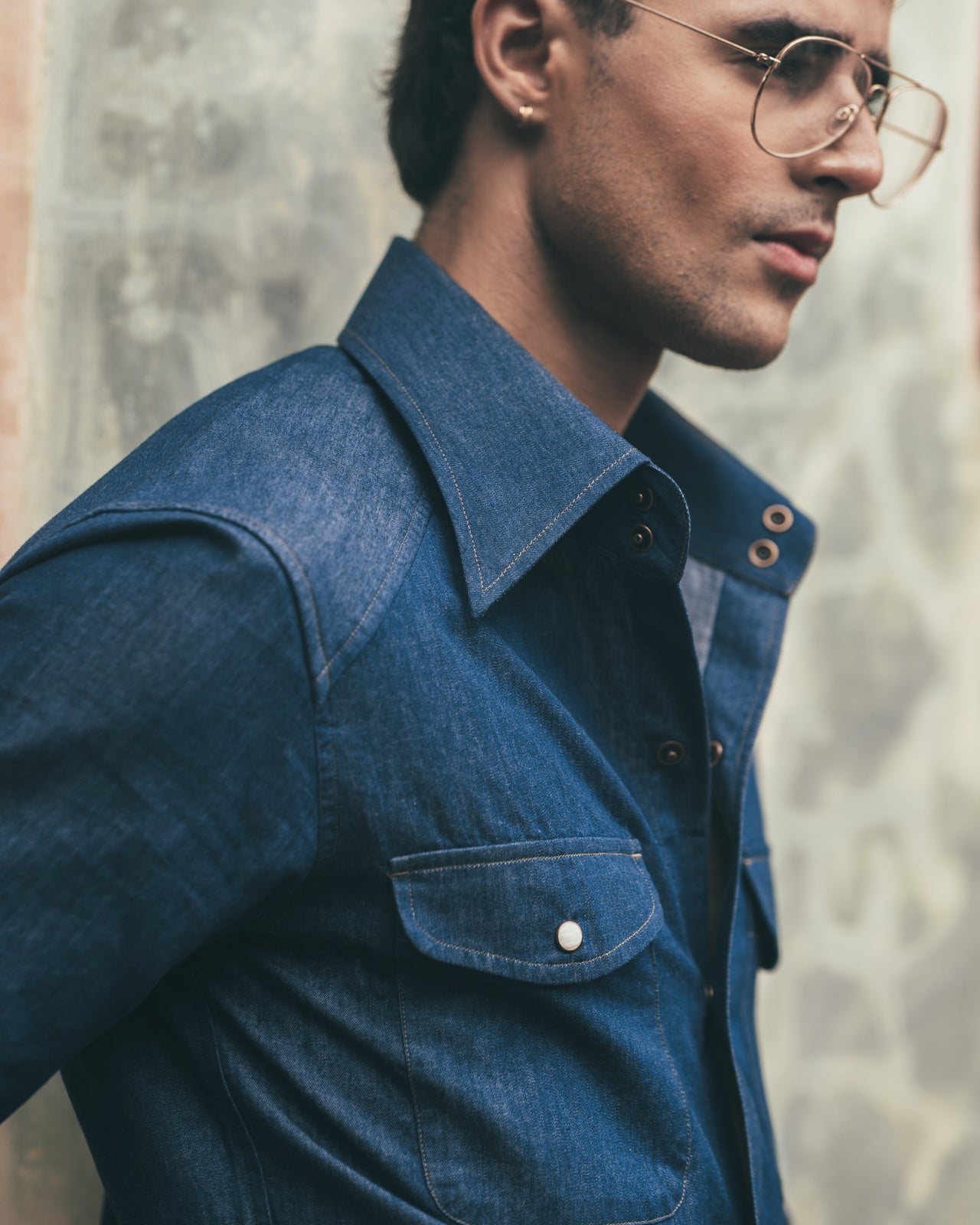 70's Long Collar Vintage Denim Shirt