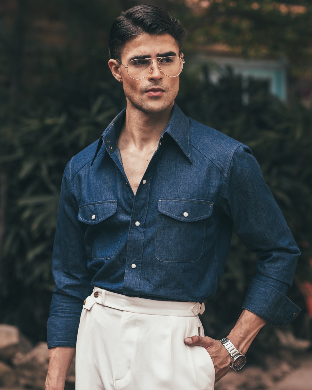 70's Long Collar Vintage Denim Shirt