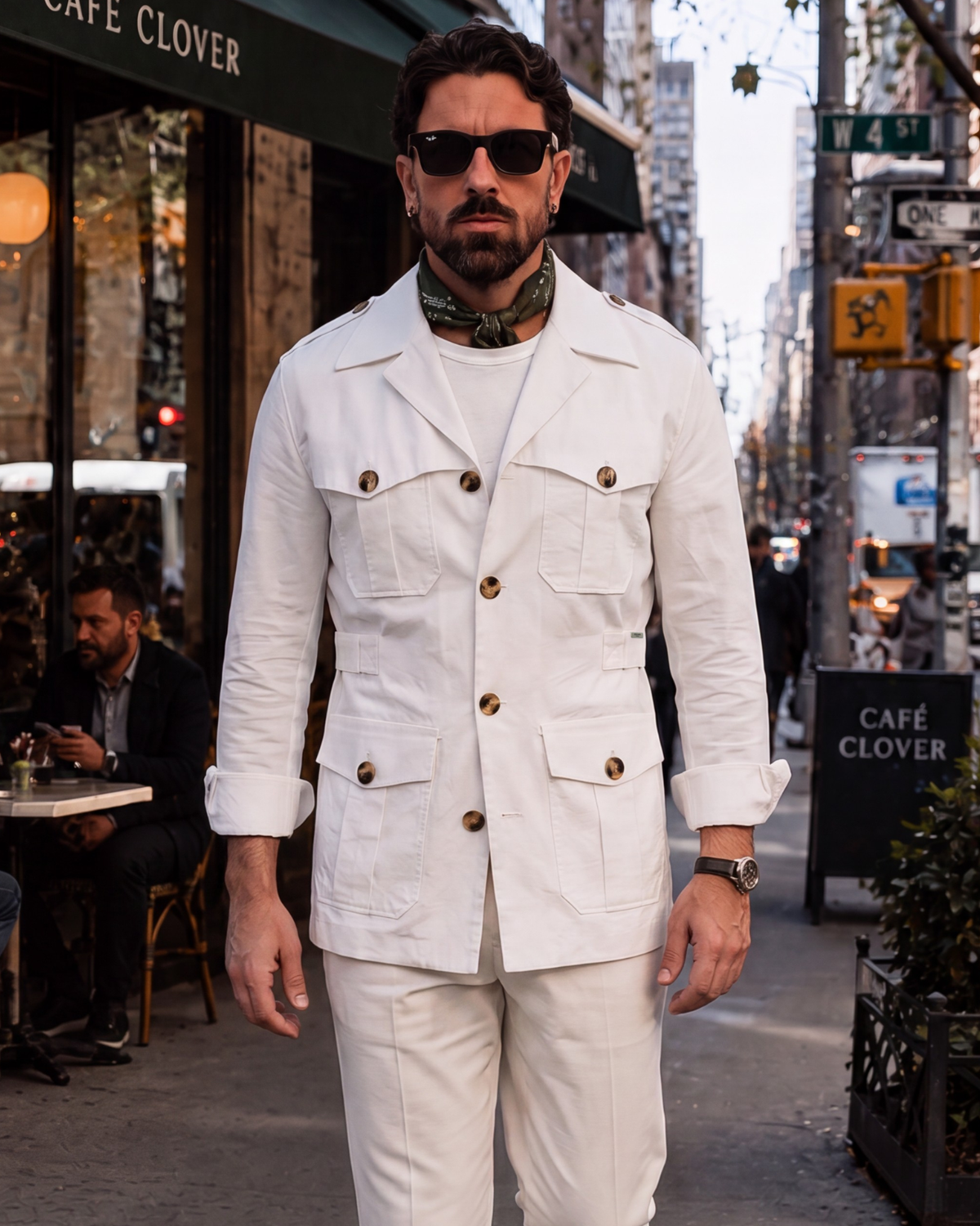 White Textured Marshal Safari Shirt