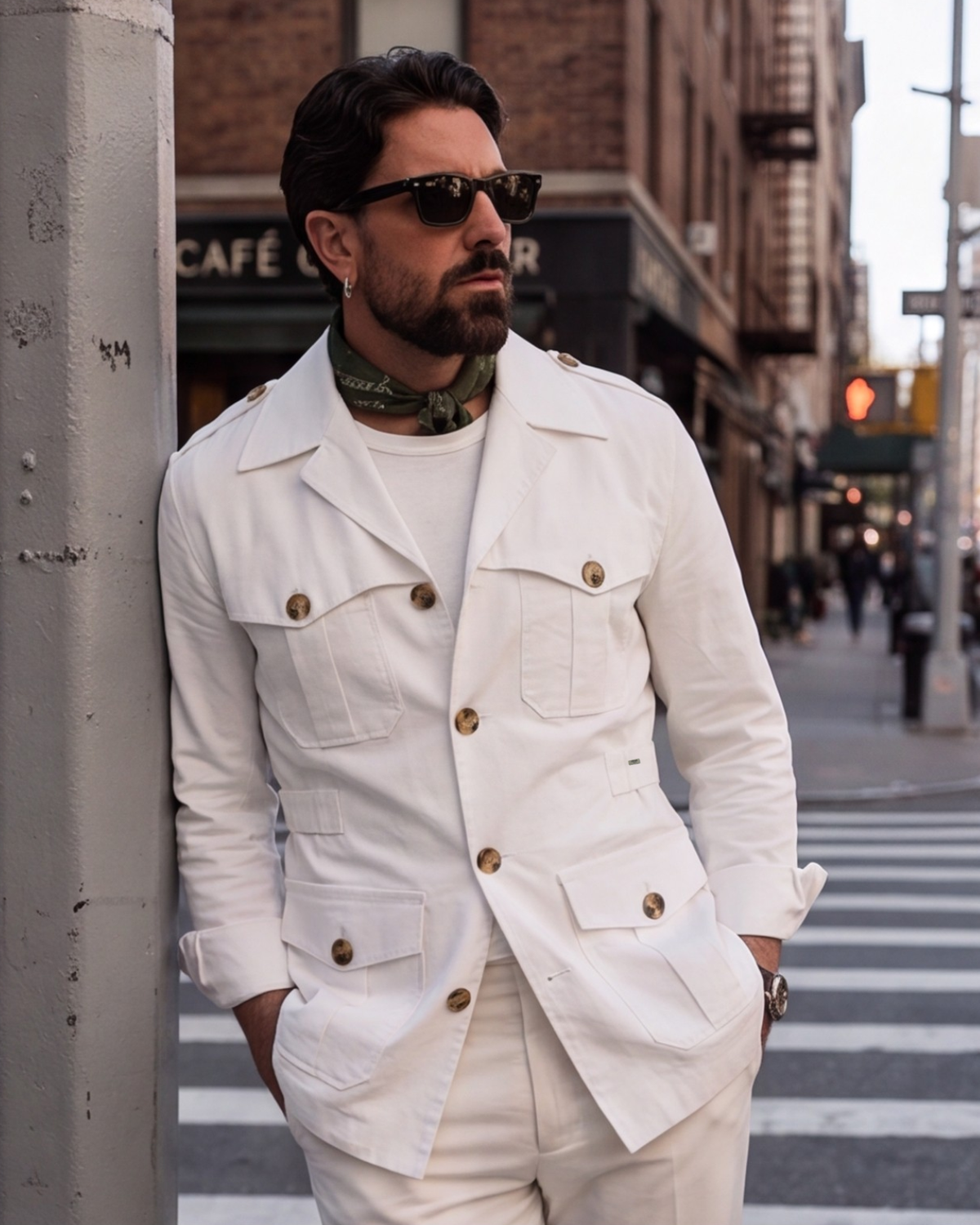 White Textured Marshal Safari Shirt