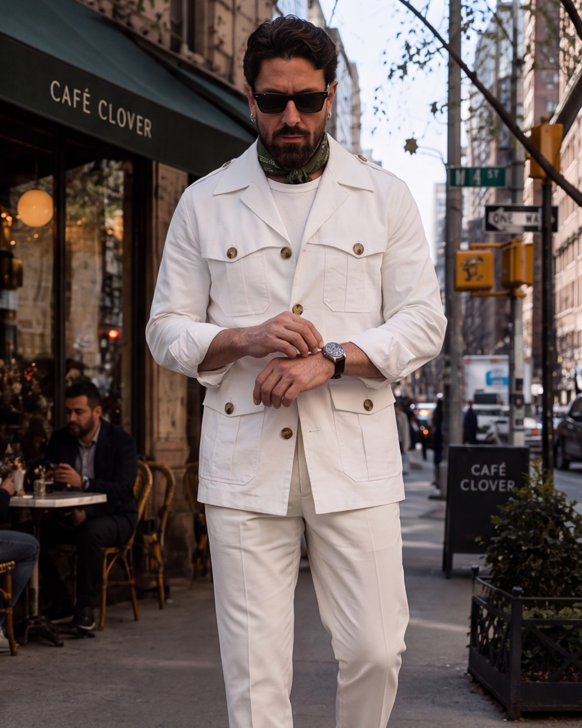 White Textured Marshal Safari Shirt