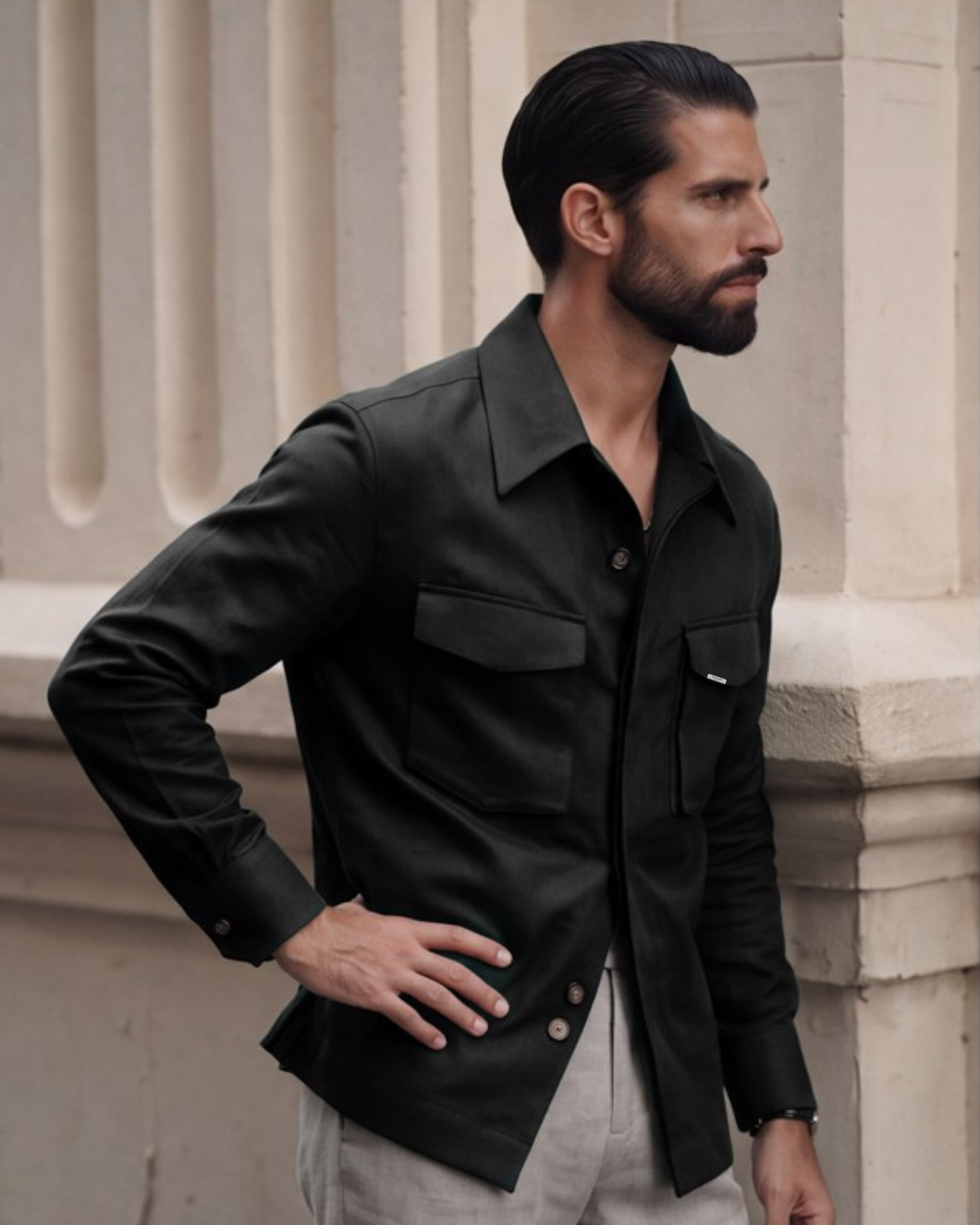 Black Boxy Pockets Elevated Shirt