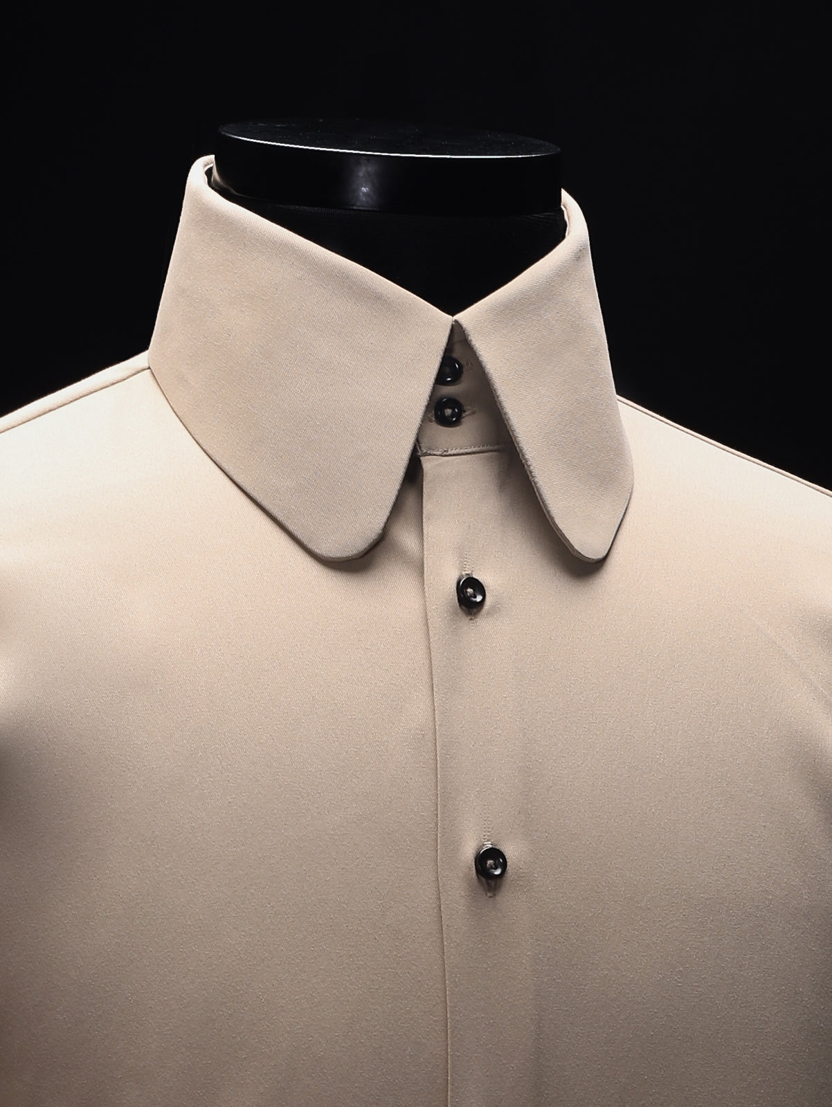 Beige High Stand Round Point Collar Shirt