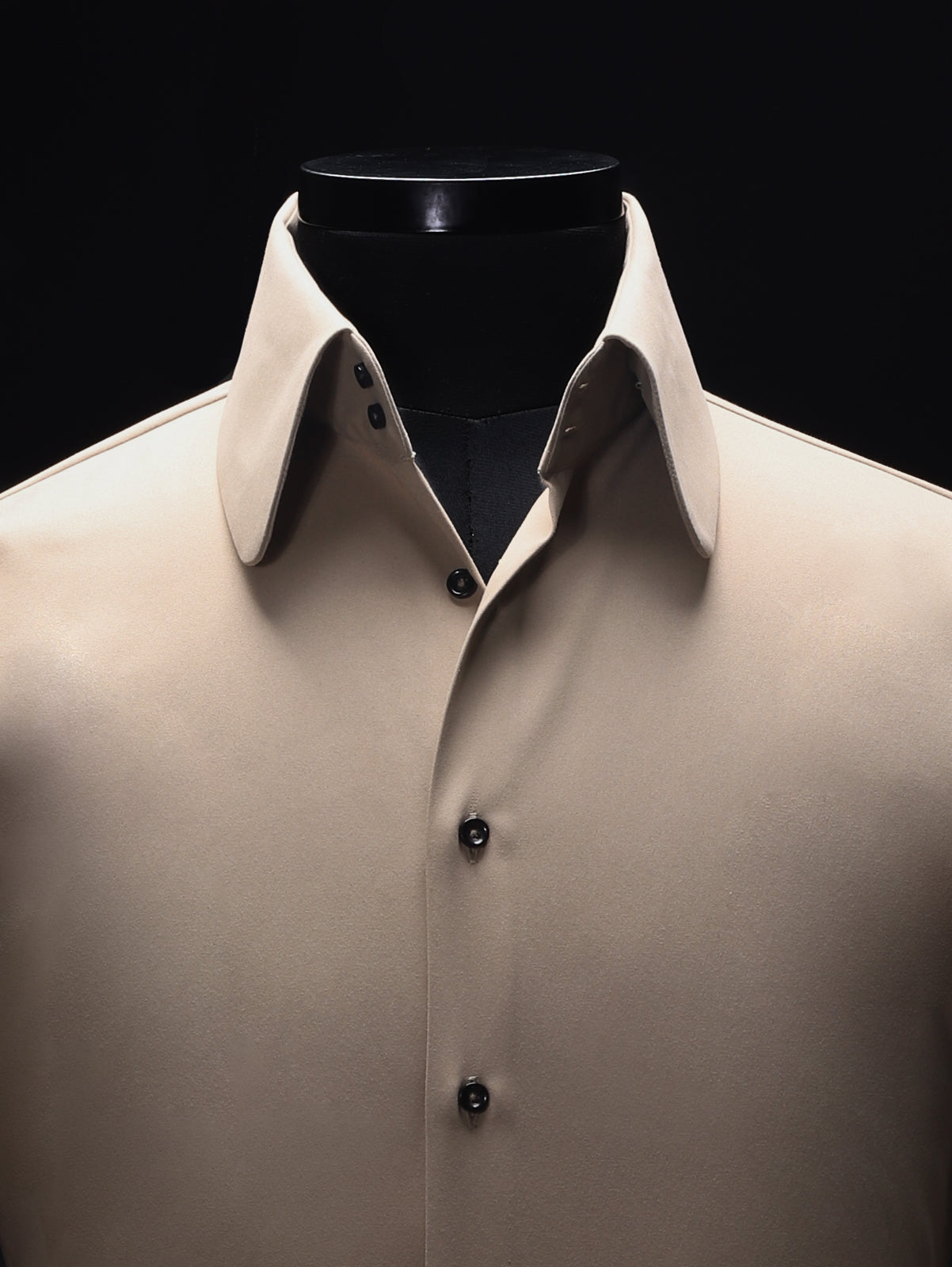 Beige High Stand Round Point Collar Shirt