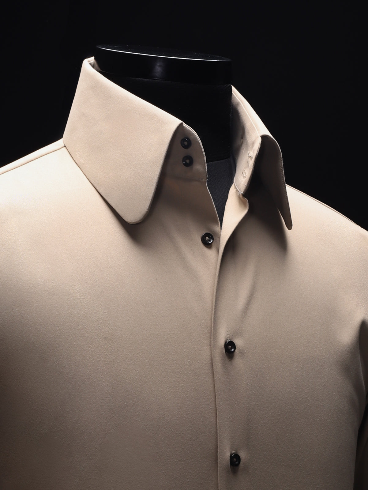 Beige High Stand Round Point Collar Shirt