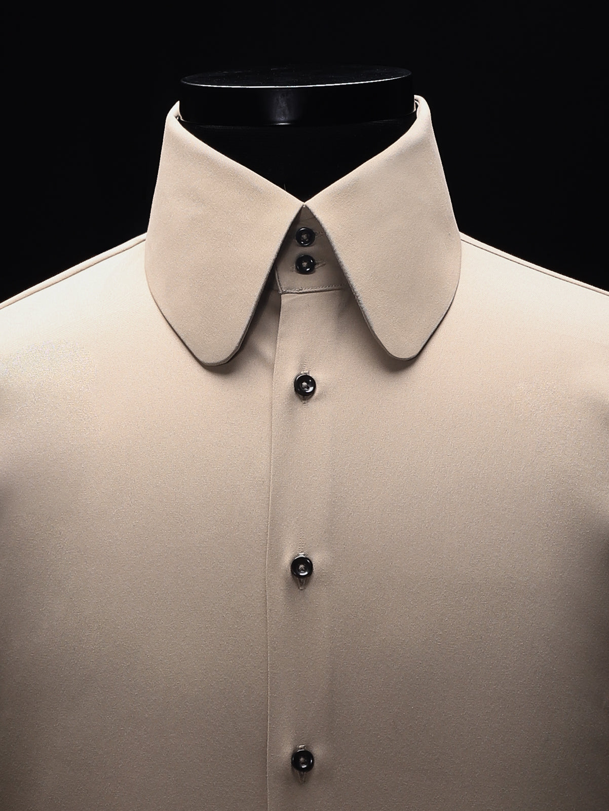 Beige High Stand Round Point Collar Shirt
