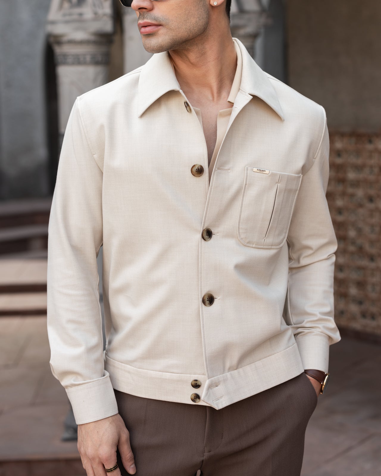 Beige Tailored Trucker Shacket