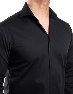Black Cut-Away Collar Minimal Shirt (Premium Collection)