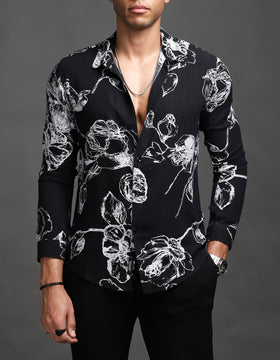 Black Smoky Floral Print Shirt
