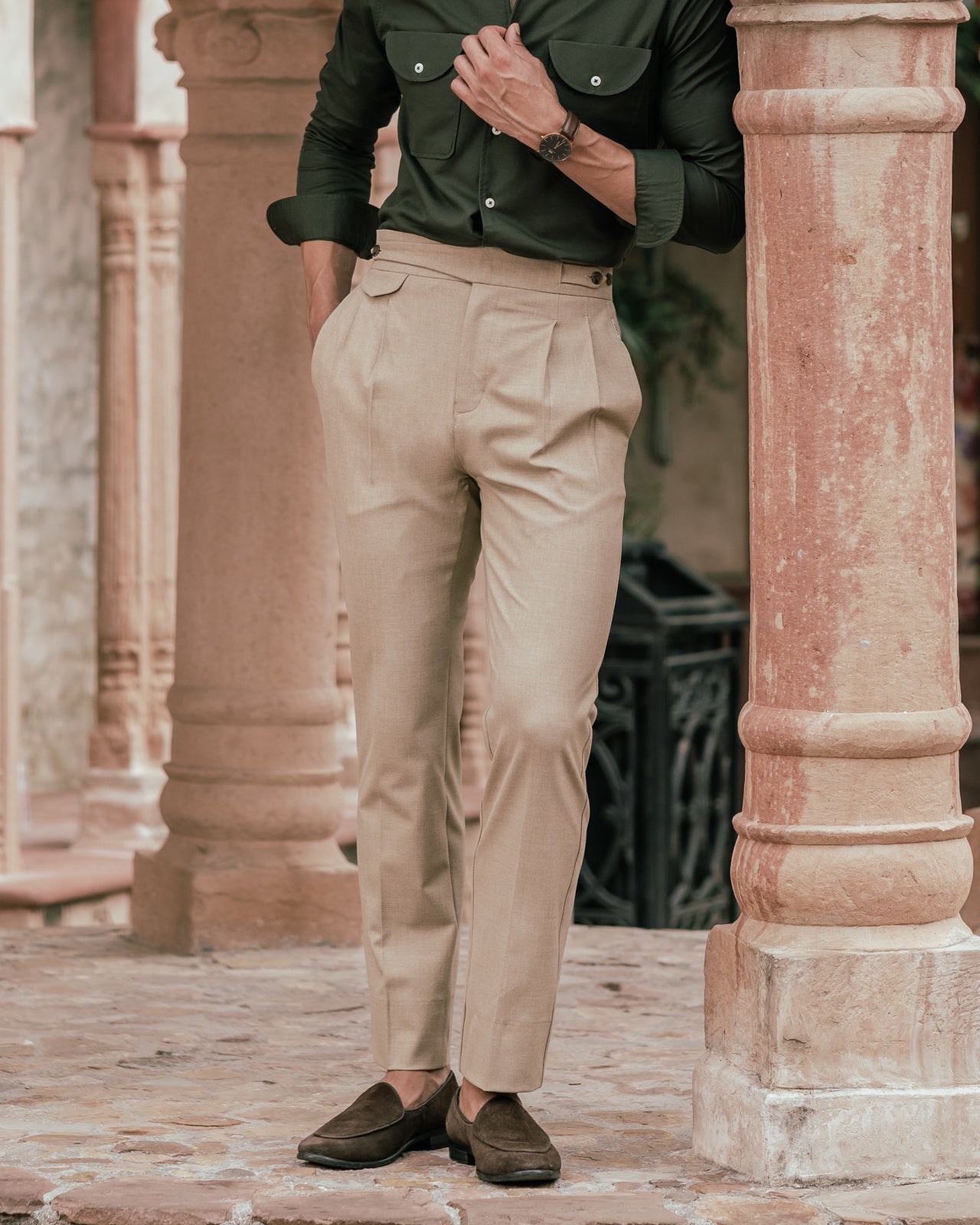 Camel Seville Double Pleated Gurkha Trousers