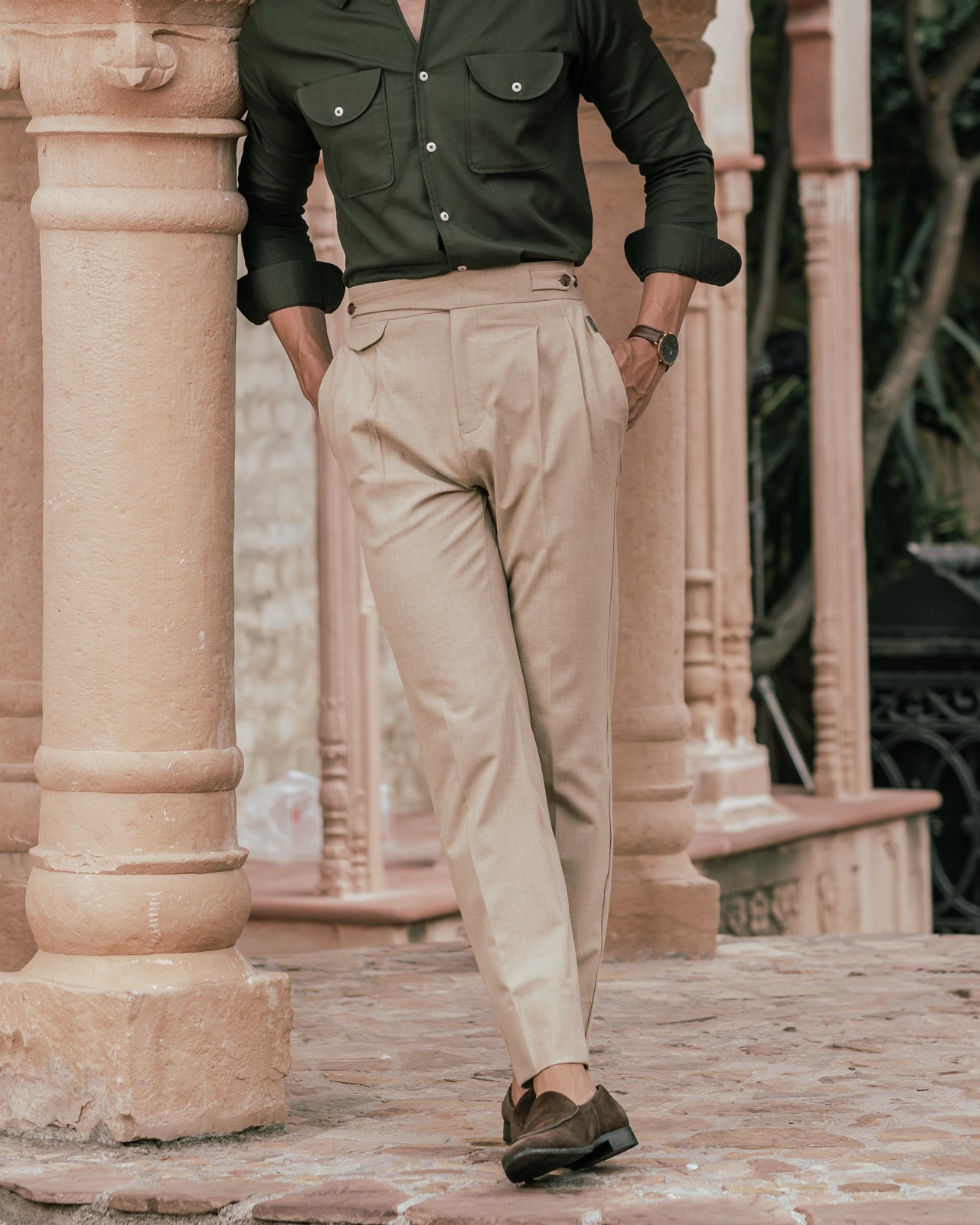 Camel Seville Double Pleated Gurkha Trousers