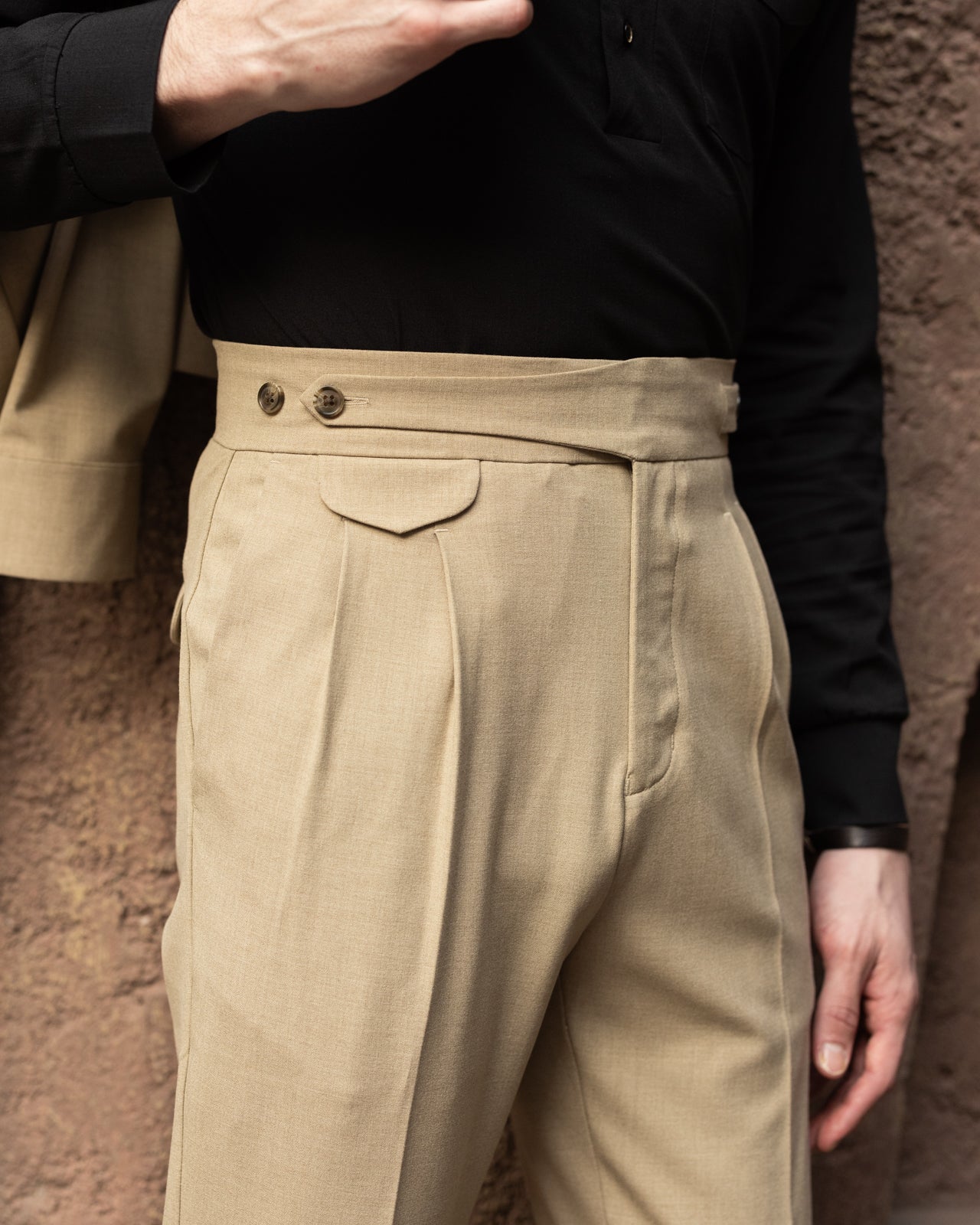 Camel Seville Double Pleated Gurkha Trousers (Fit 201 : Tailored Straight - High Rise)