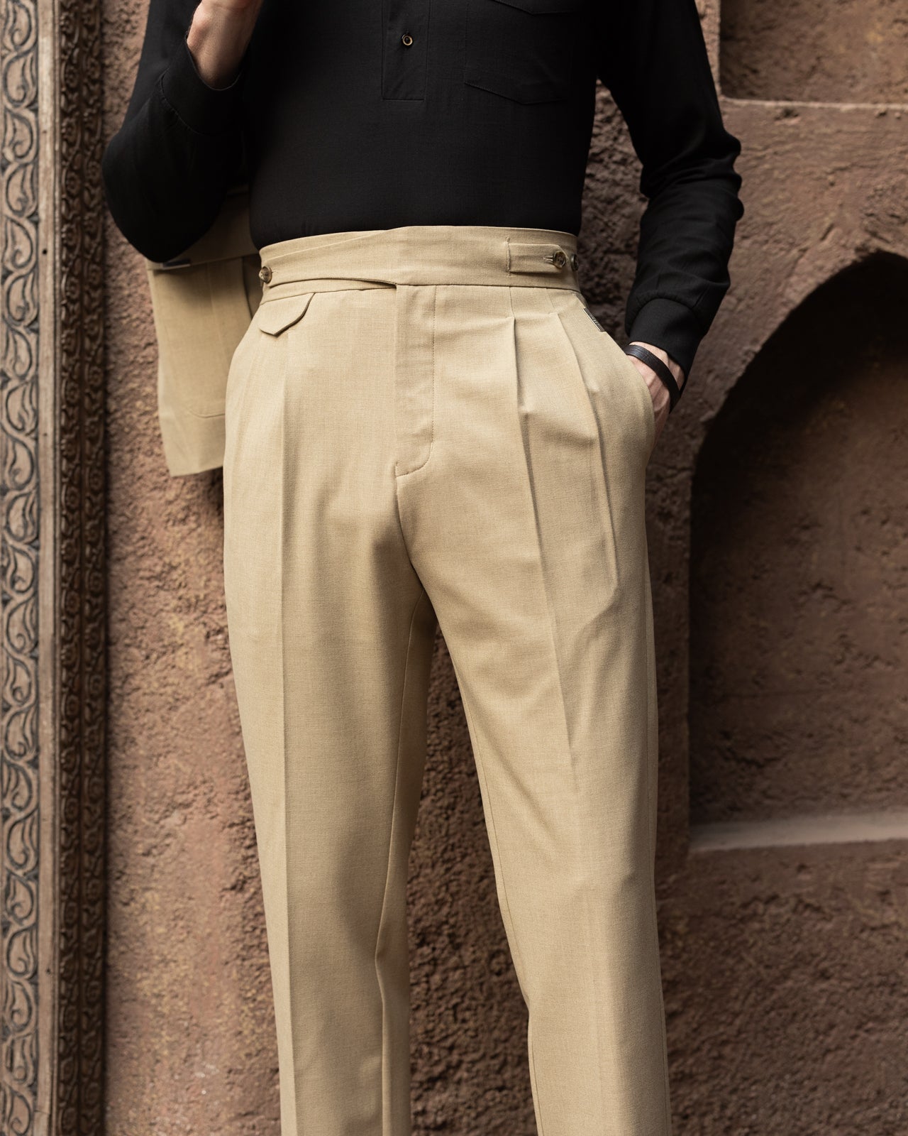 Camel Seville Double Pleated Gurkha Trousers (Fit 201 : Tailored Straight - High Rise)
