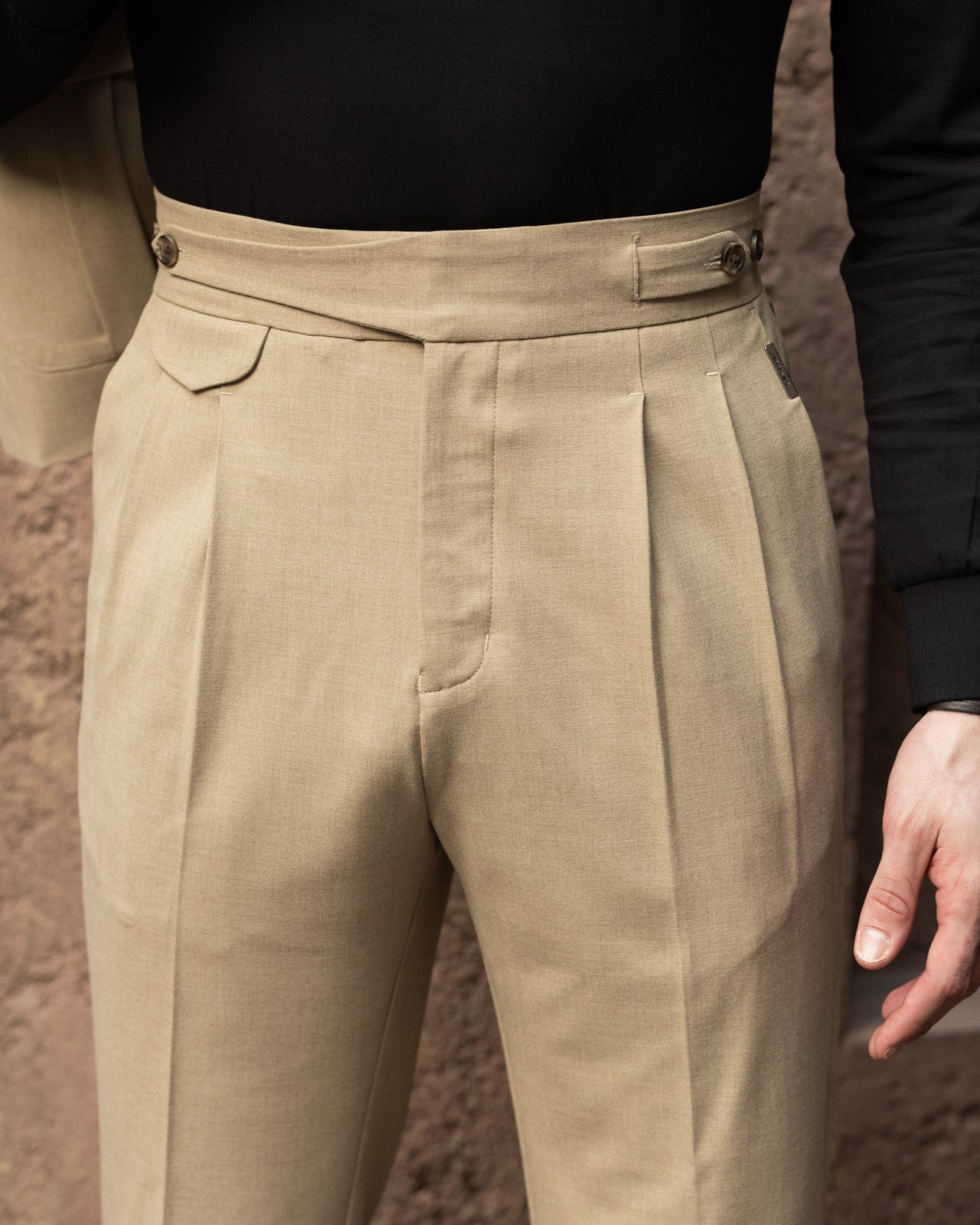 Camel Seville Double Pleated Gurkha Trousers (Fit 201 : Tailored Straight - High Rise)