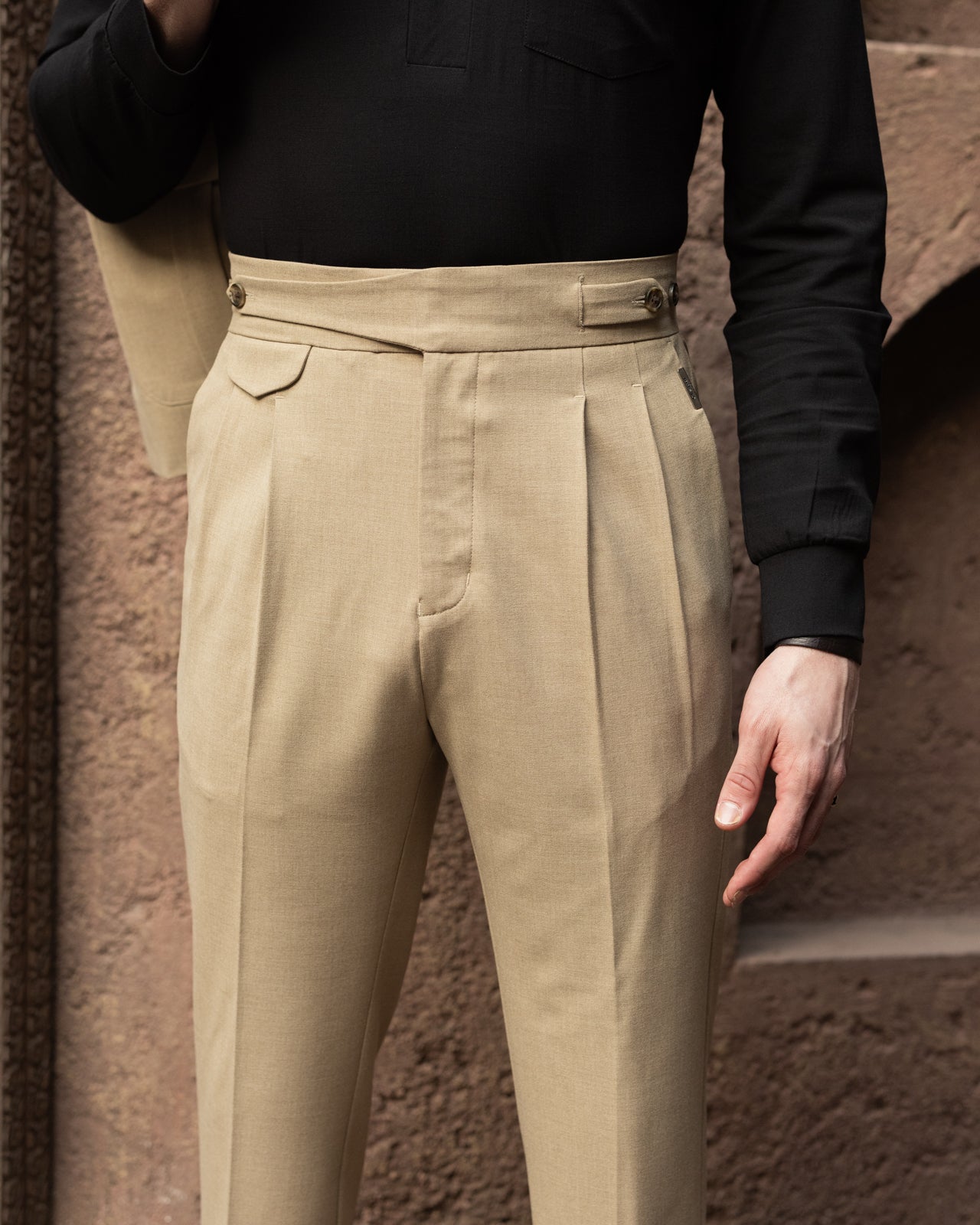 Camel Seville Double Pleated Gurkha Trousers (Fit 201 : Tailored Straight - High Rise)