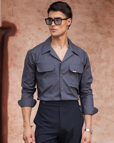 Cosmic Grey Peaked Collar Cuban Shirt