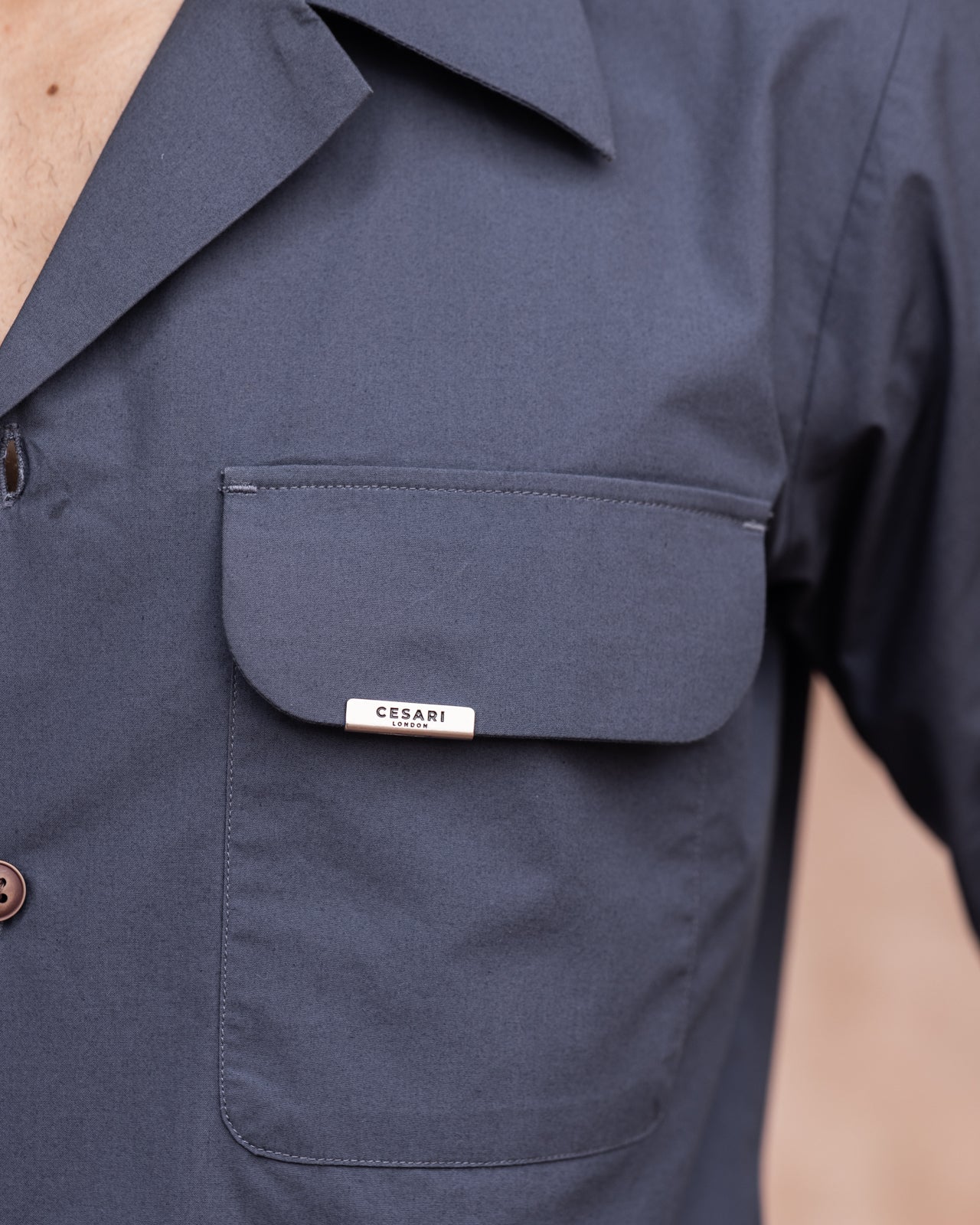 Cosmic Grey Peaked Collar Cuban Shirt