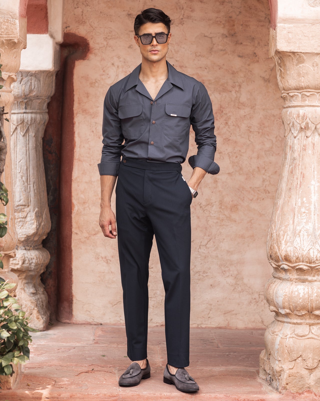 Cosmic Grey Peaked Collar Cuban Shirt
