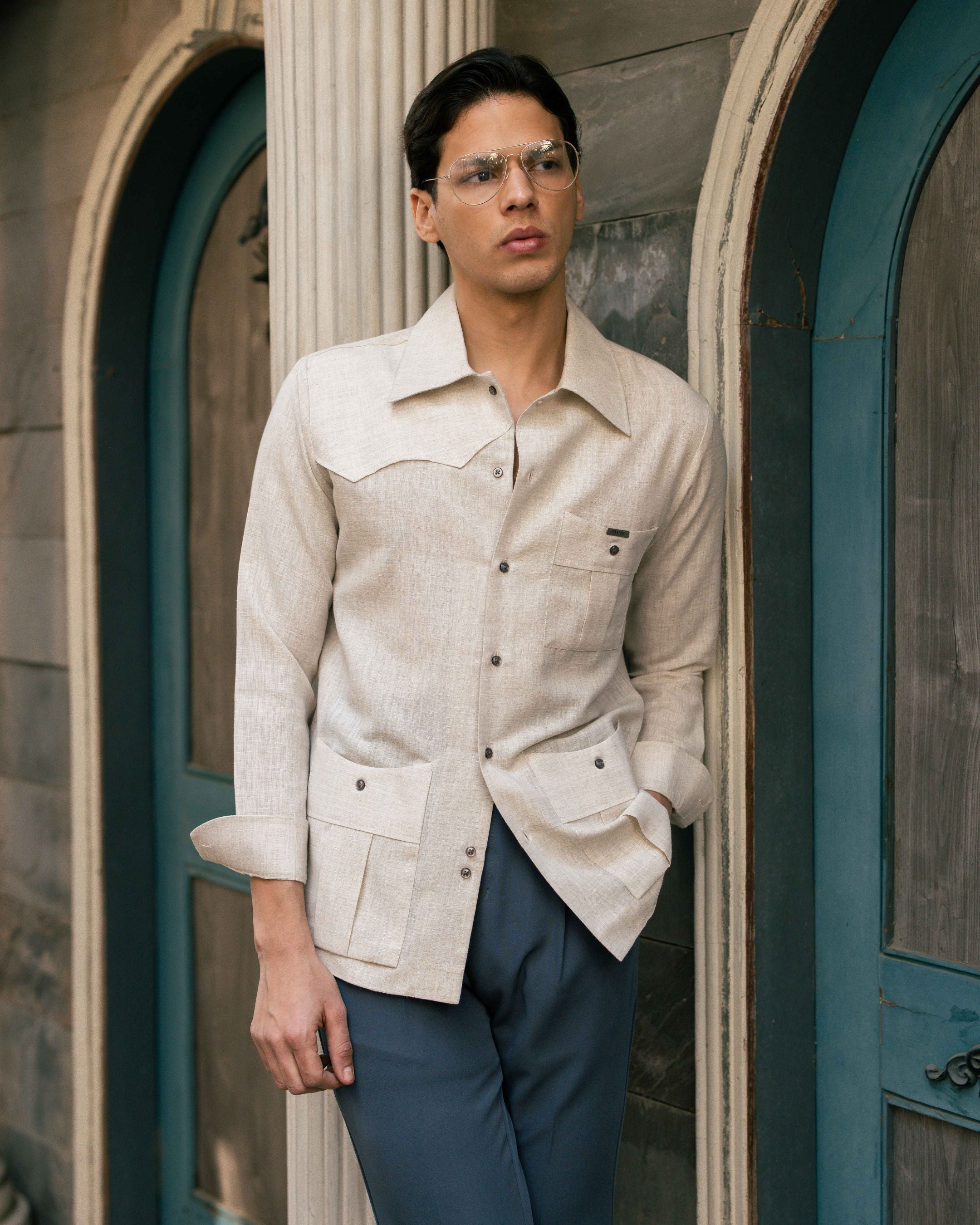 Beige Linen 3-Pockets Elevated Shirt