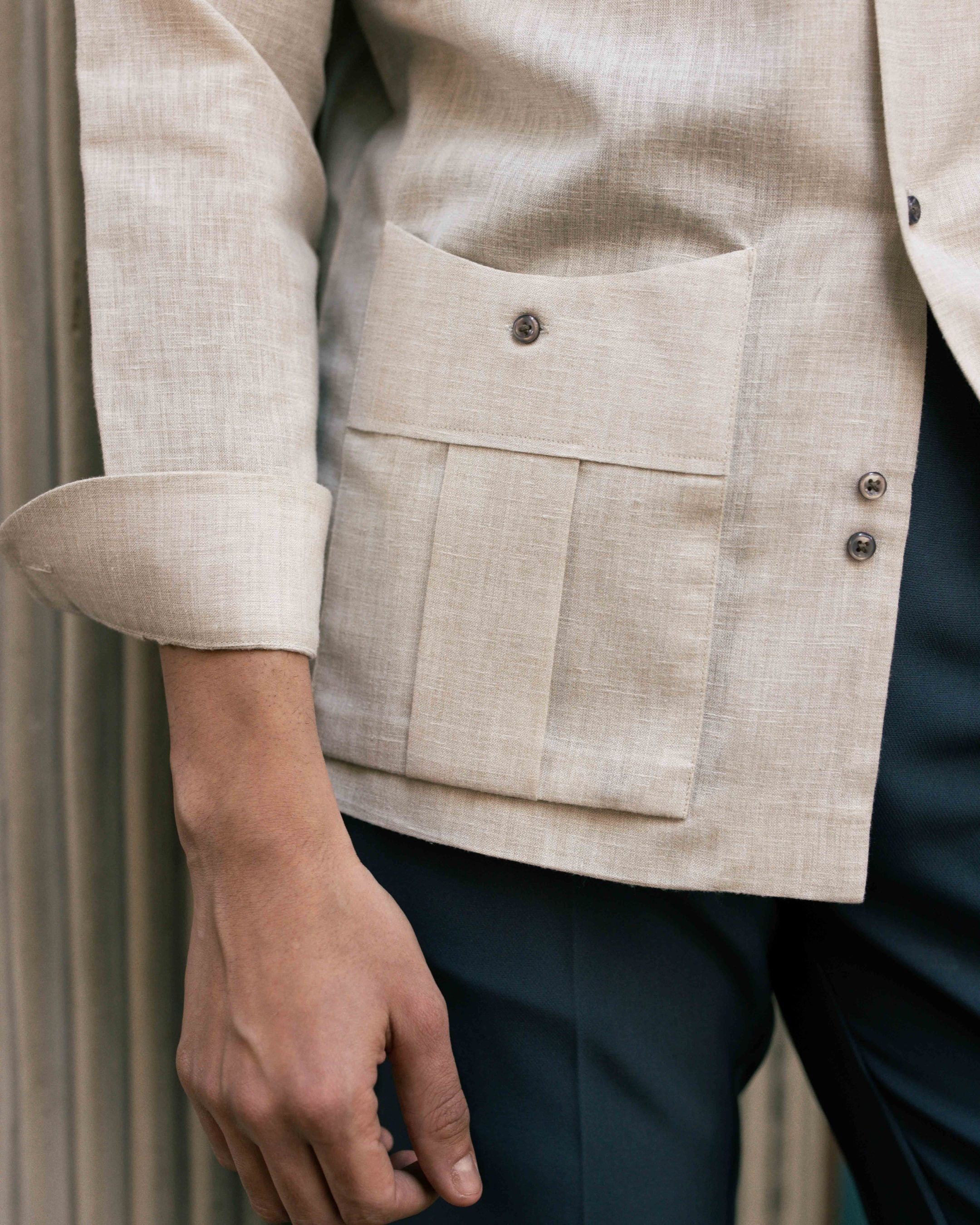 Beige Linen 3-Pockets Elevated Shirt