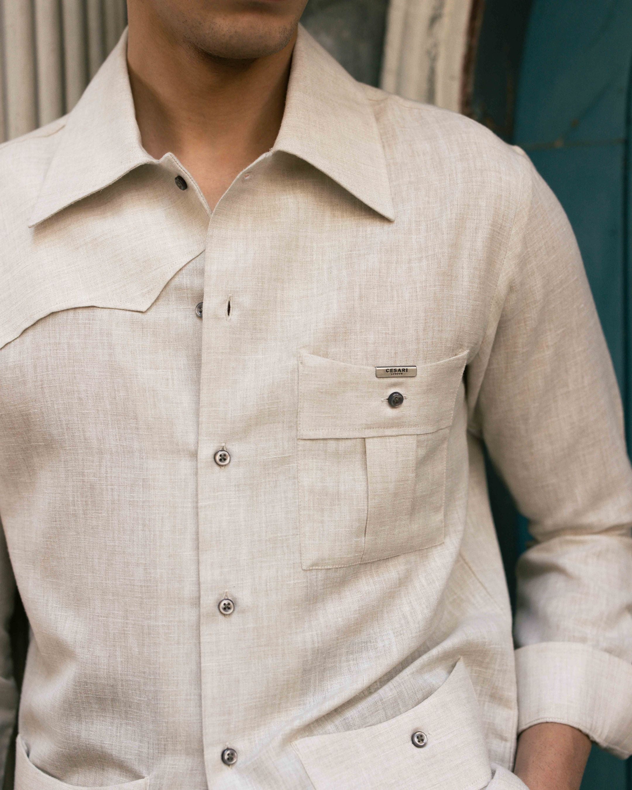 Beige Linen 3-Pockets Elevated Shirt