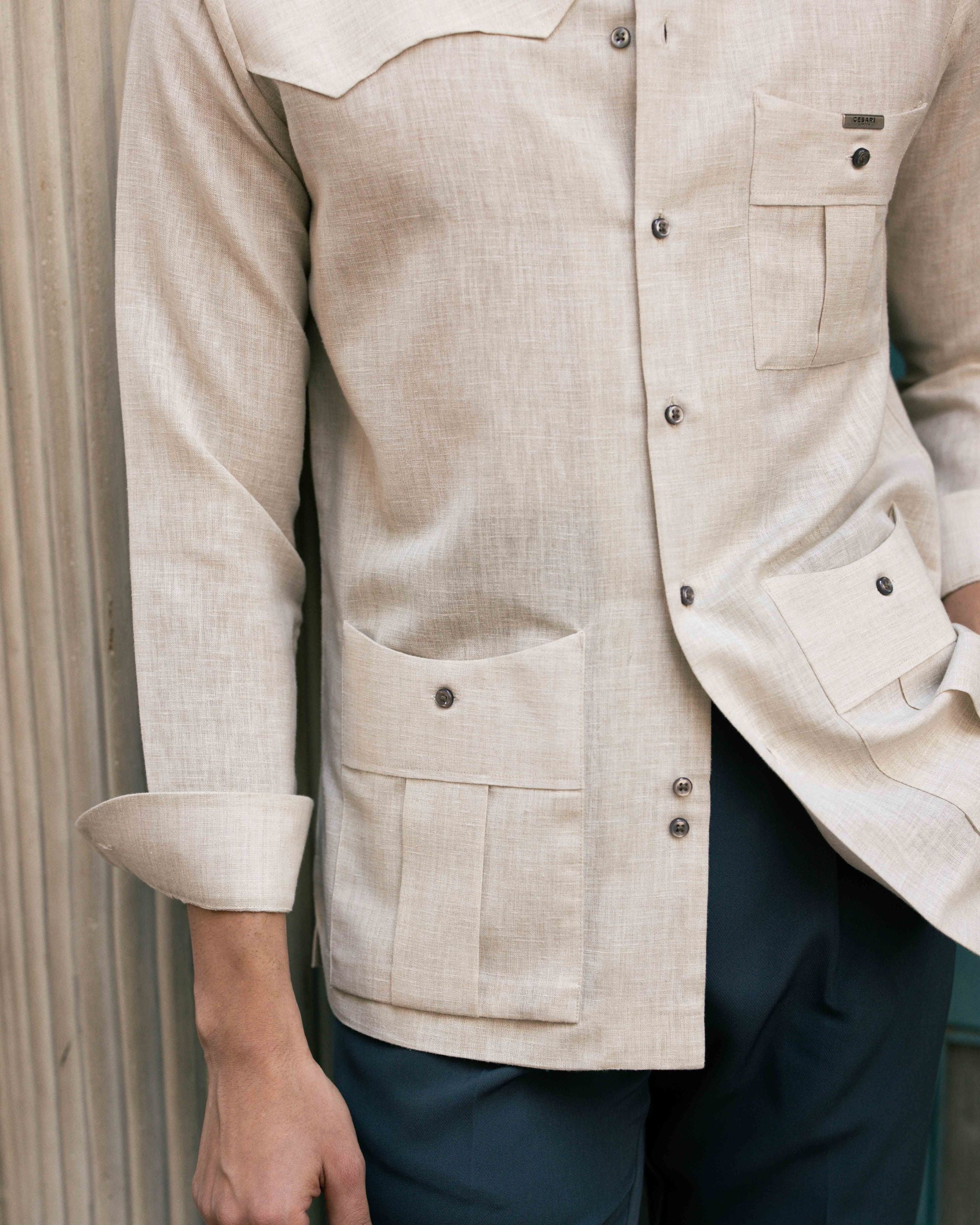 Beige Linen 3-Pockets Elevated Shirt