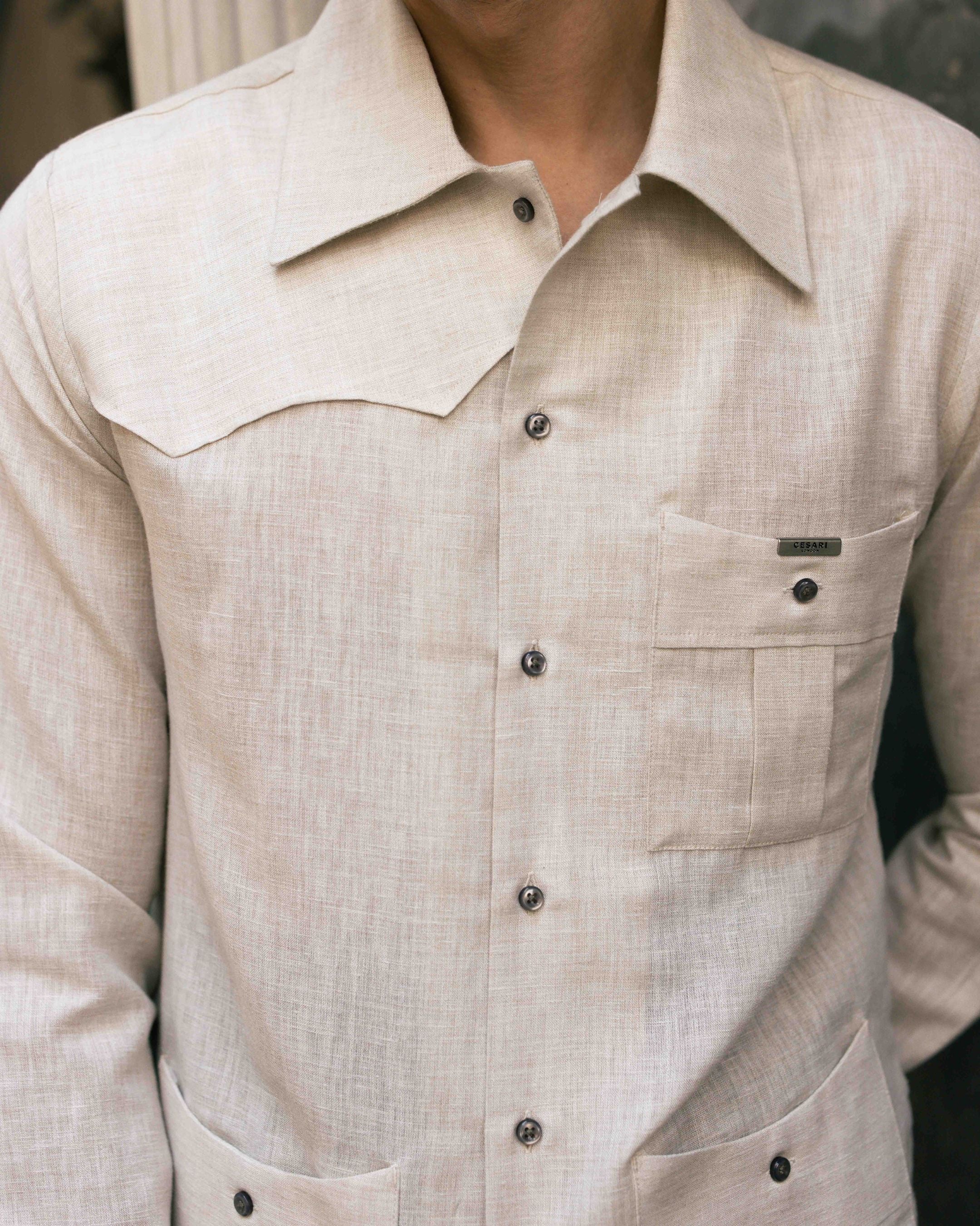 Beige Linen 3-Pockets Elevated Shirt