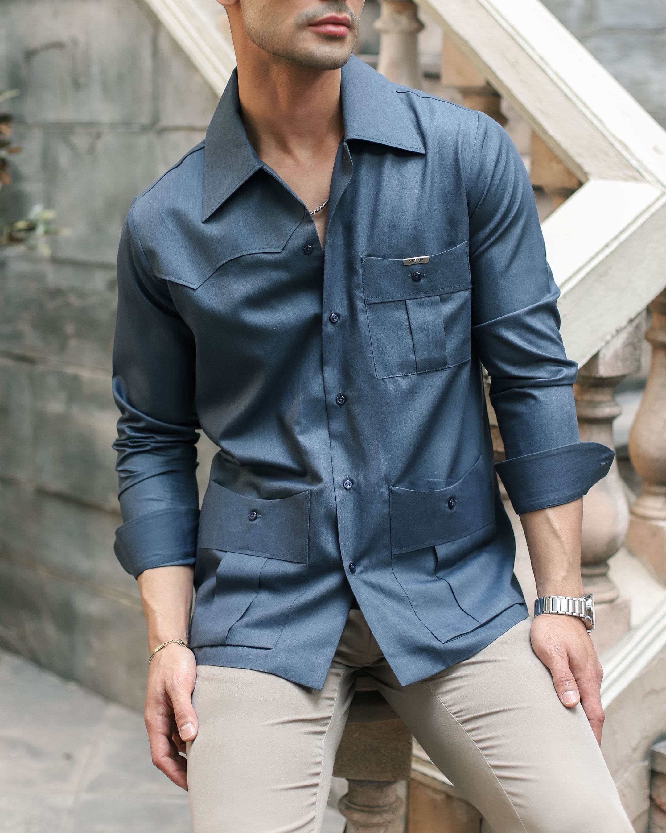 Ash Blue 3-Pockets Elevated Shirt