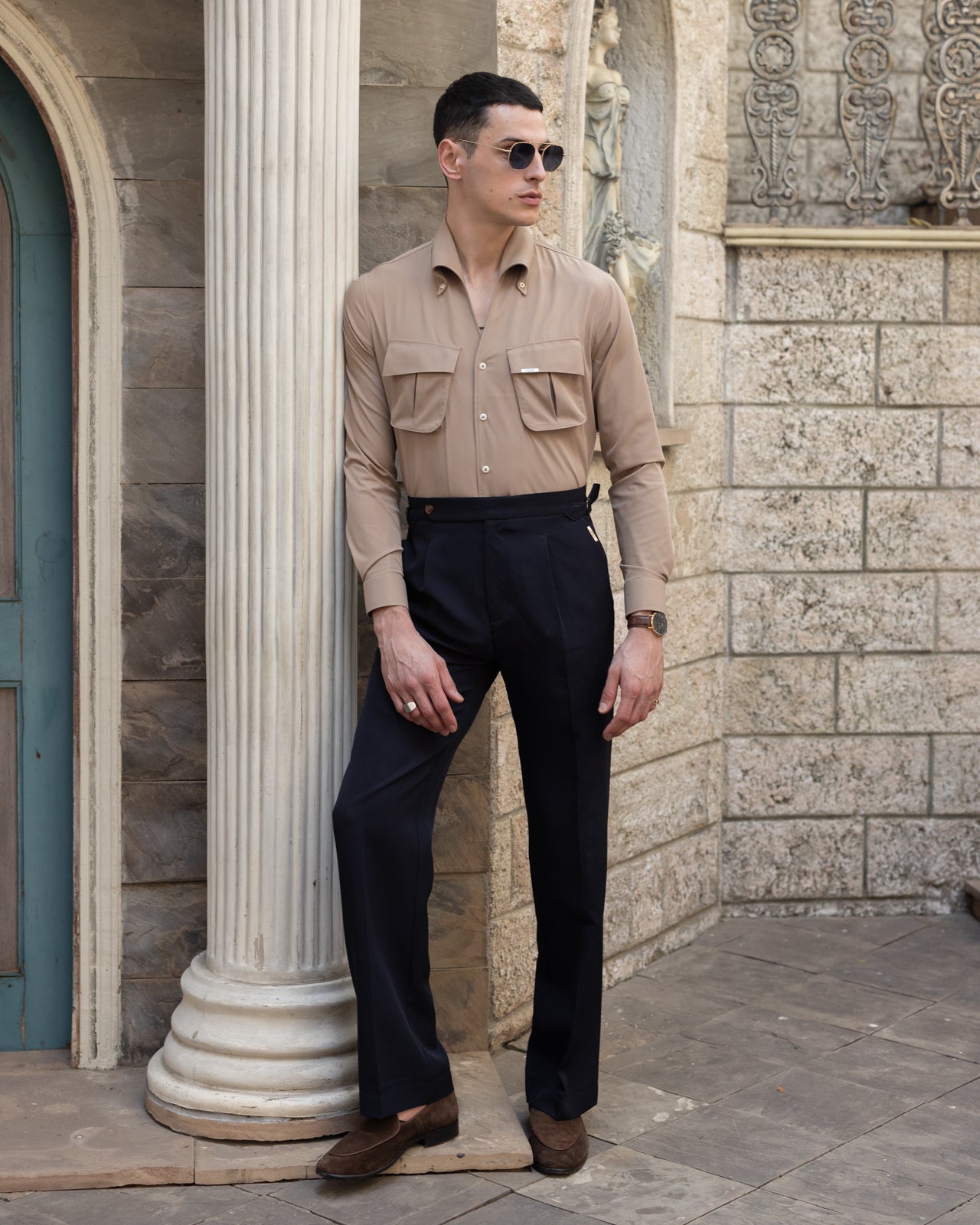 Eclipse Navy Tailored Wide Single Pleated Trousers