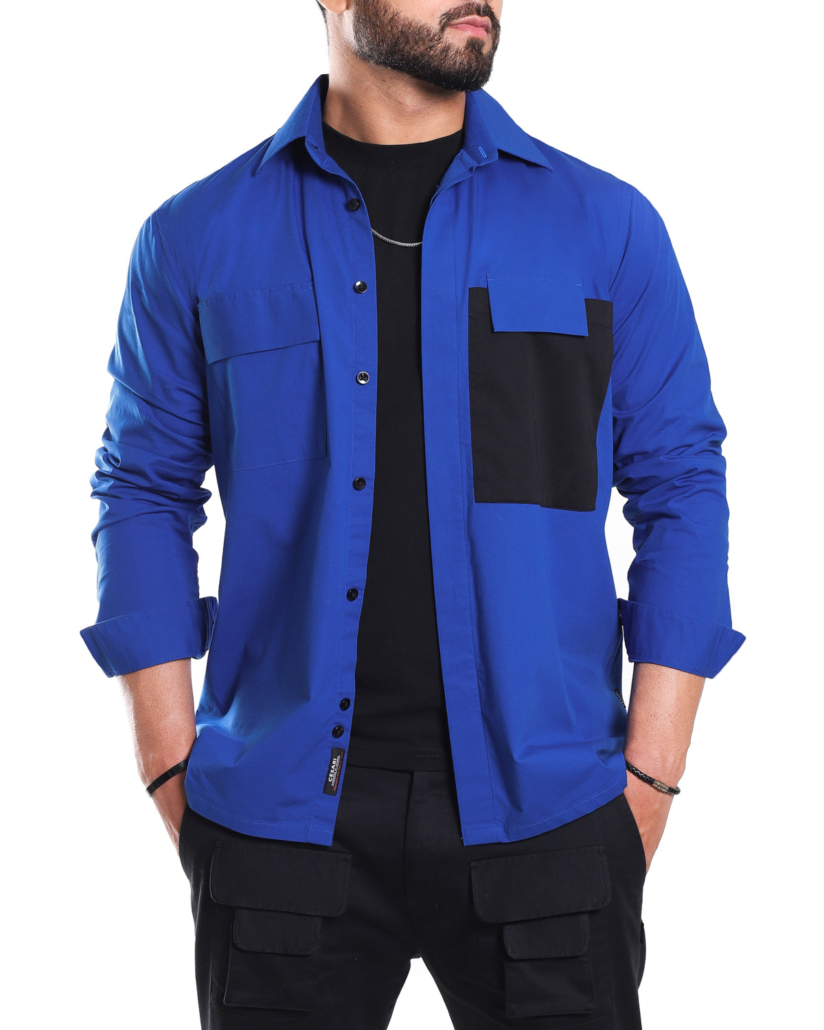 Electric Blue Contrast Pocket Shirt (STUDIO COLLECTION)