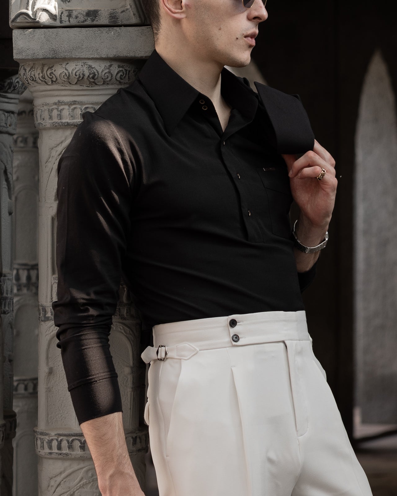 Onyx Black High Collar Polo Shirt (Half/Full Sleeves)