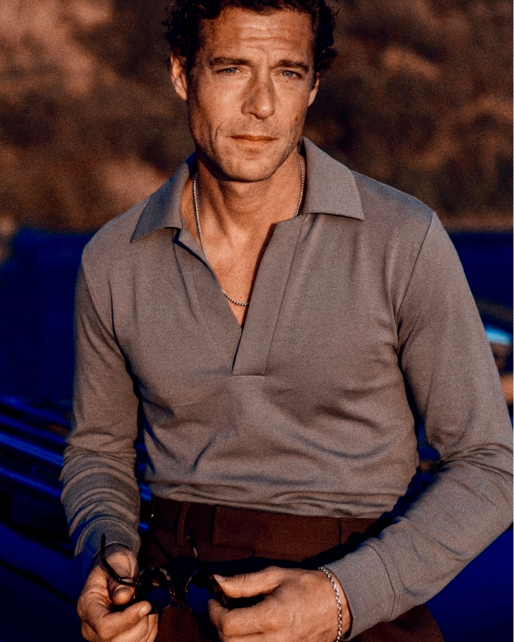 Stone Grey Seamless Placket Polo (Half/Full Sleeves)